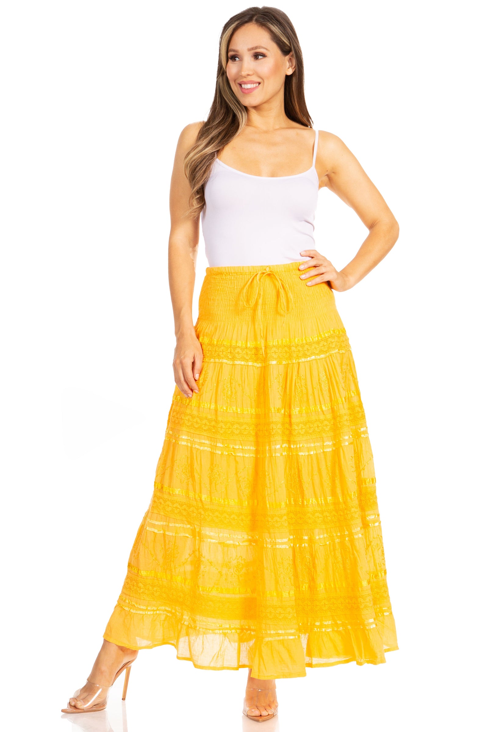 Sakkas Lace and Ribbon Peasant Boho Skirt