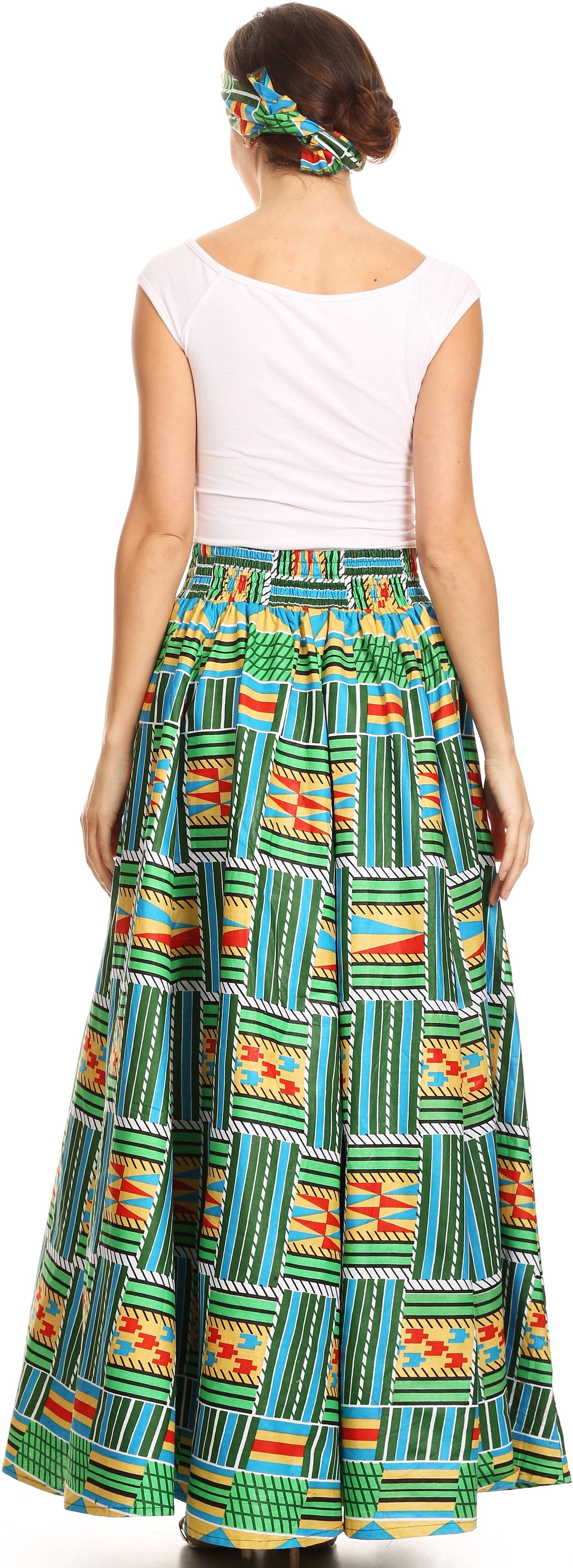 Sakkas Asma Convertible Traditional Wax Print Adjustable Strap Maxi Skirt Dress