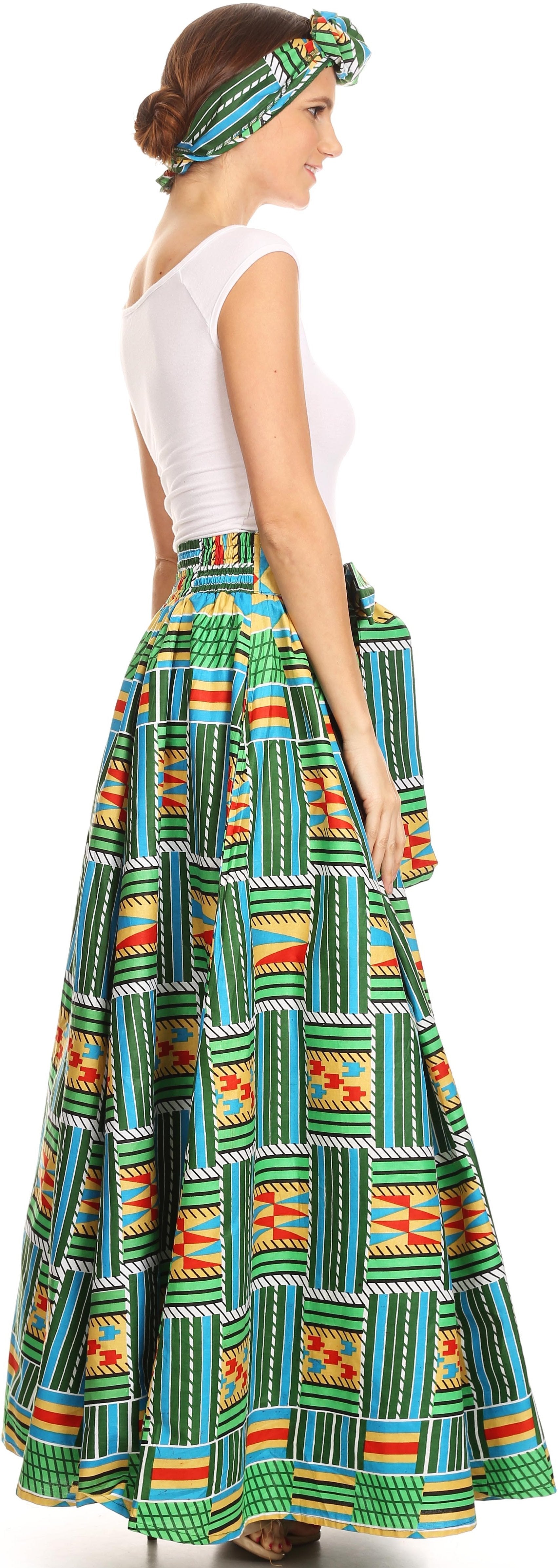 Sakkas Asma Convertible Traditional Wax Print Adjustable Strap Maxi Skirt Dress