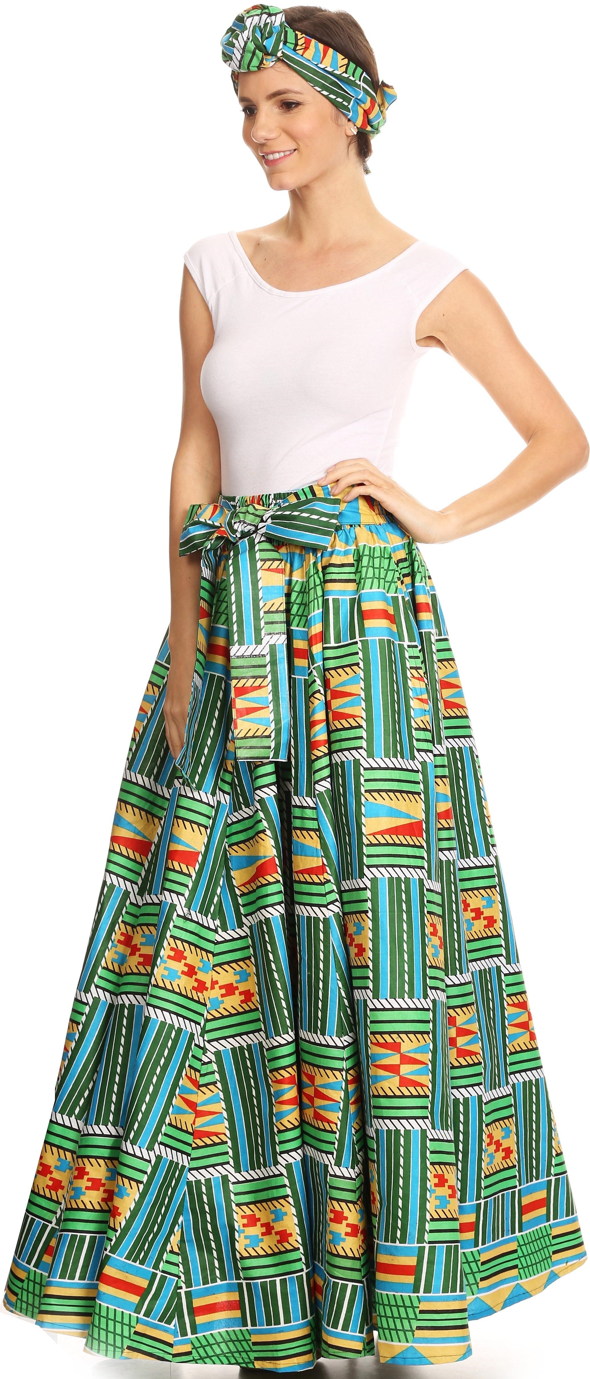Sakkas Asma Convertible Traditional Wax Print Adjustable Strap Maxi Skirt Dress