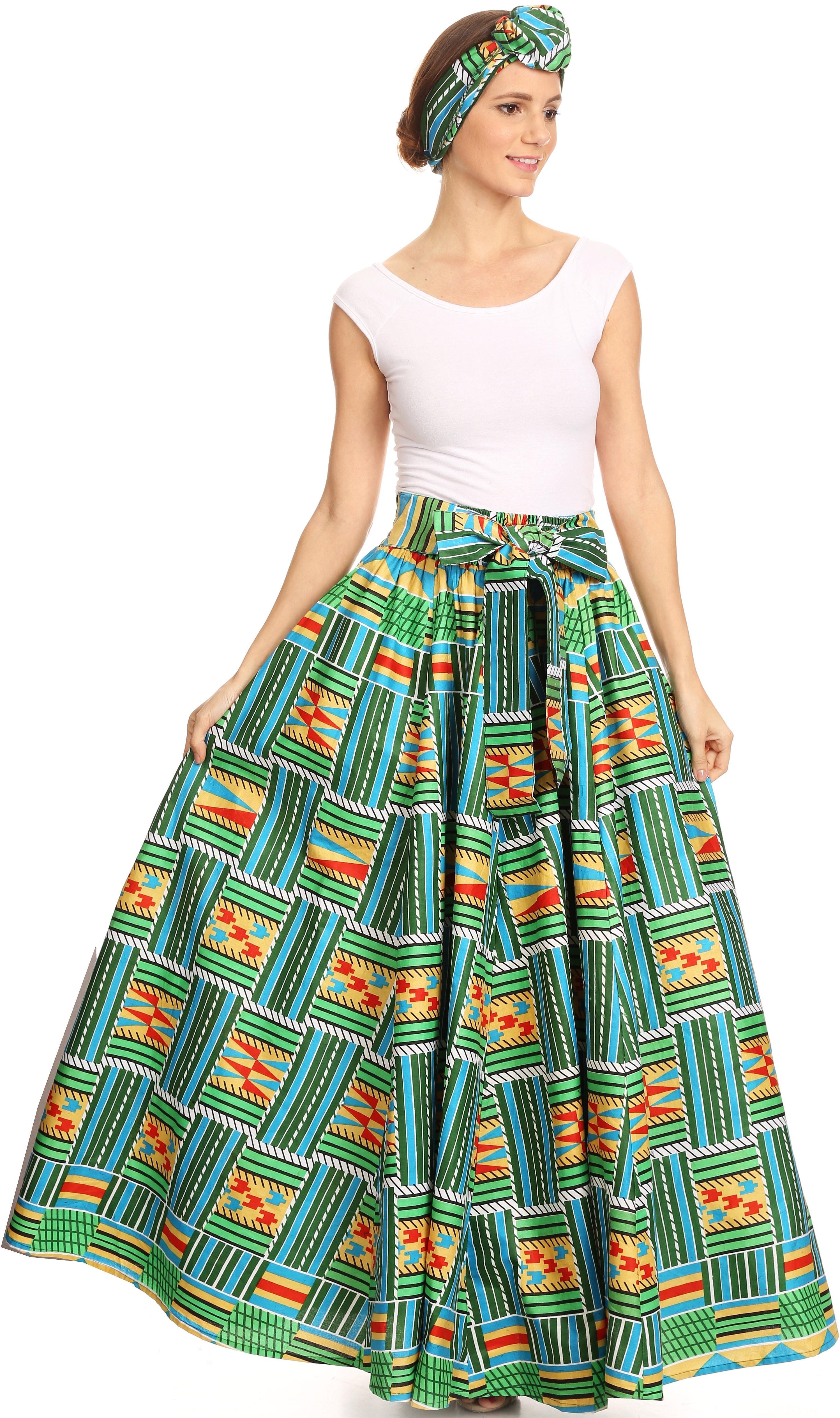 Sakkas Asma Convertible Traditional Wax Print Adjustable Strap Maxi Skirt Dress