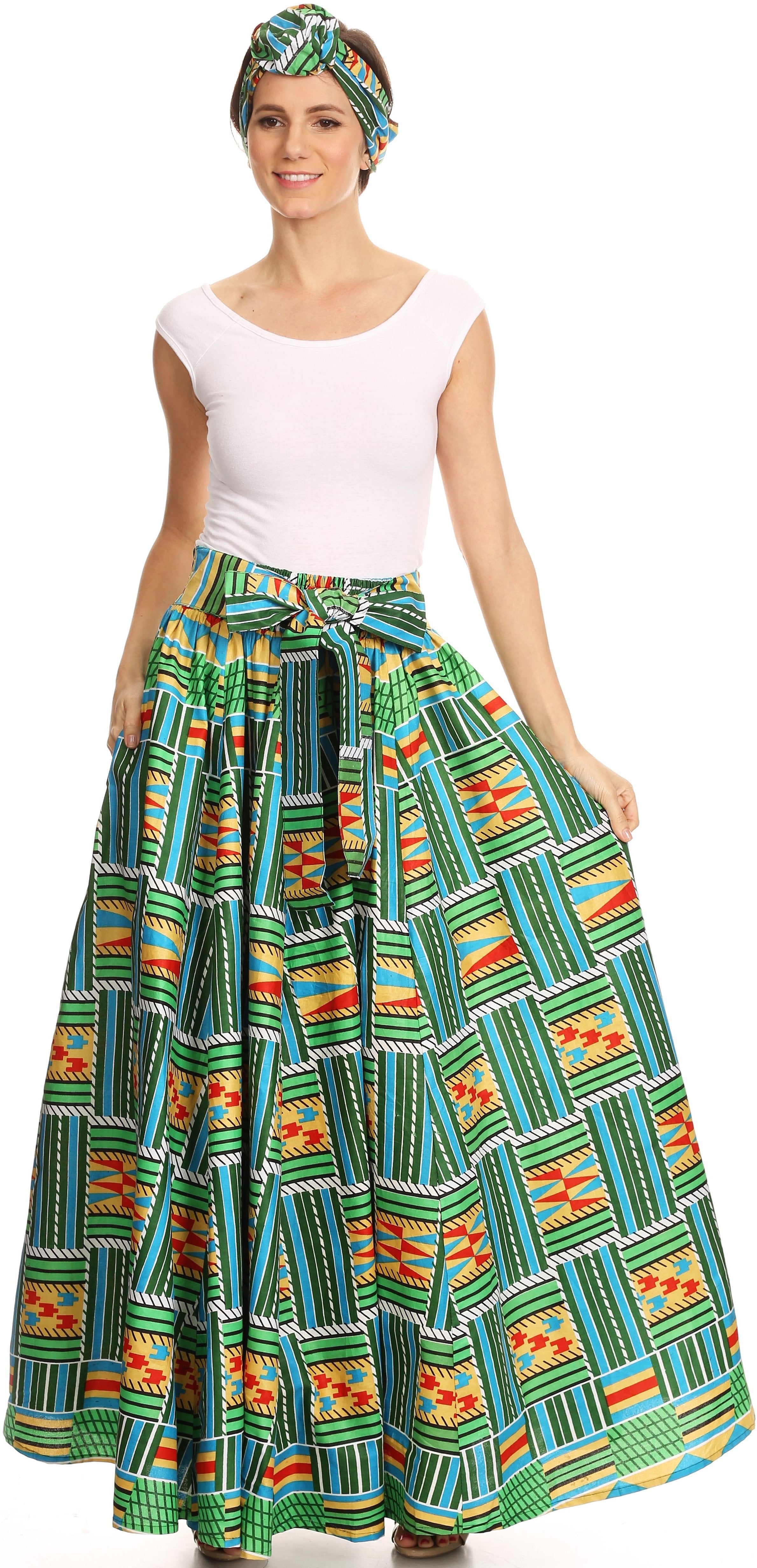 Sakkas Asma Convertible Traditional Wax Print Adjustable Strap Maxi Skirt Dress