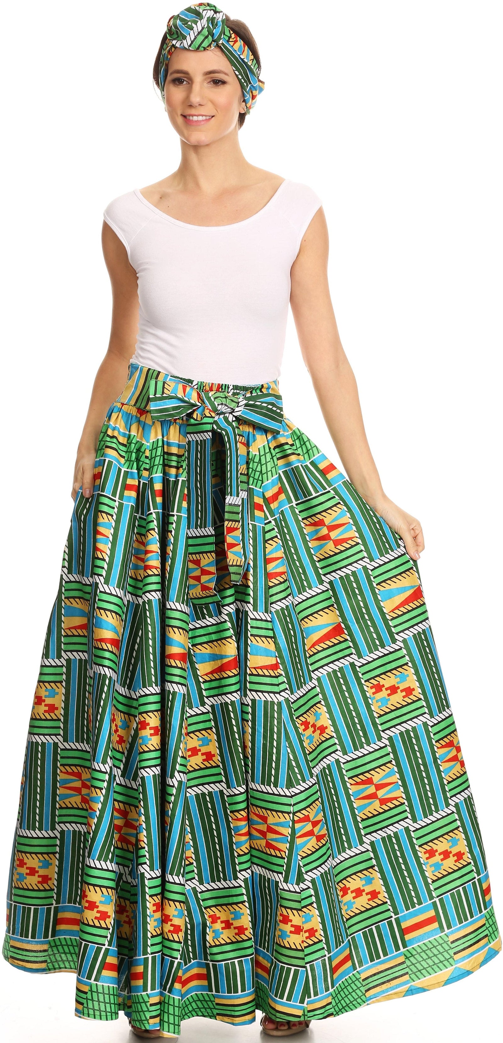 Sakkas Asma Convertible Traditional Wax Print Adjustable Strap Maxi Skirt Dress
