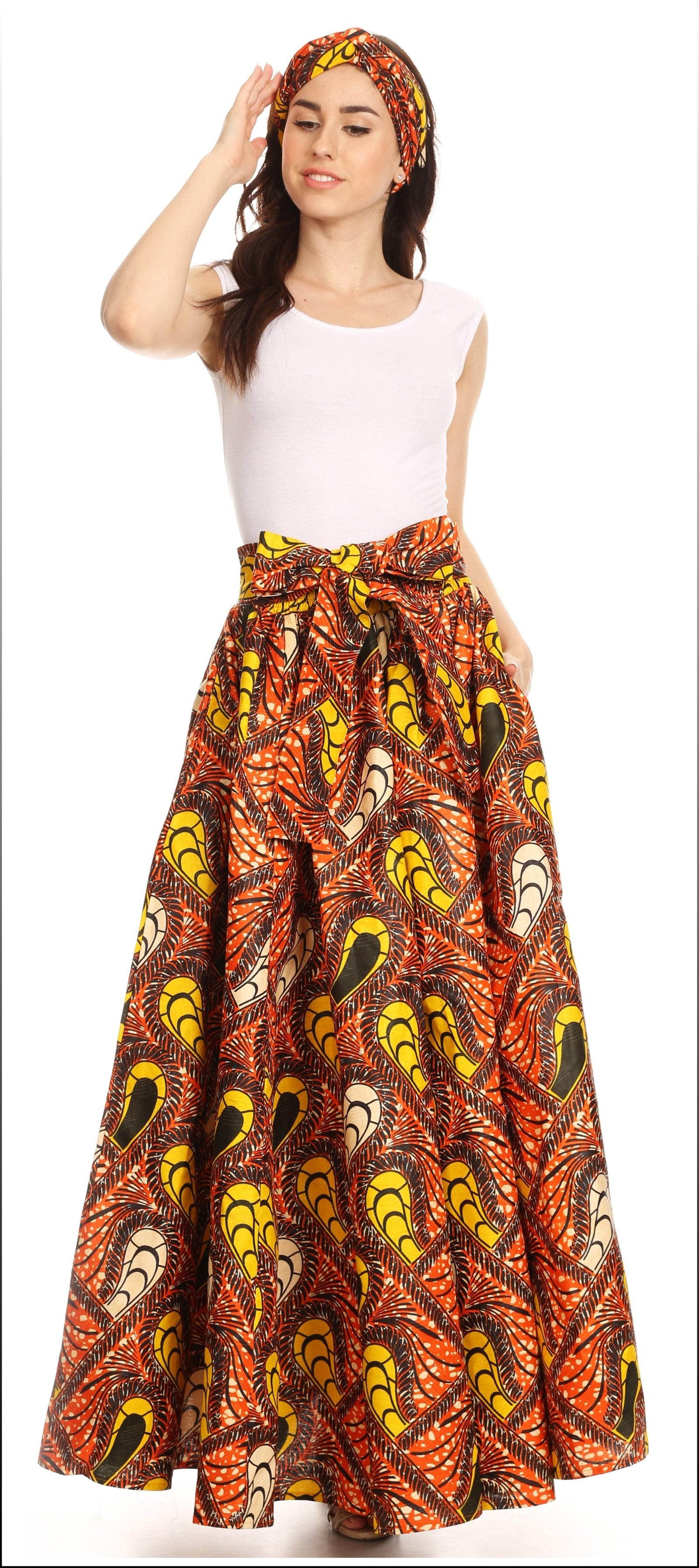 Sakkas Asma Convertible Traditional Wax Print Adjustable Strap Maxi Skirt Dress