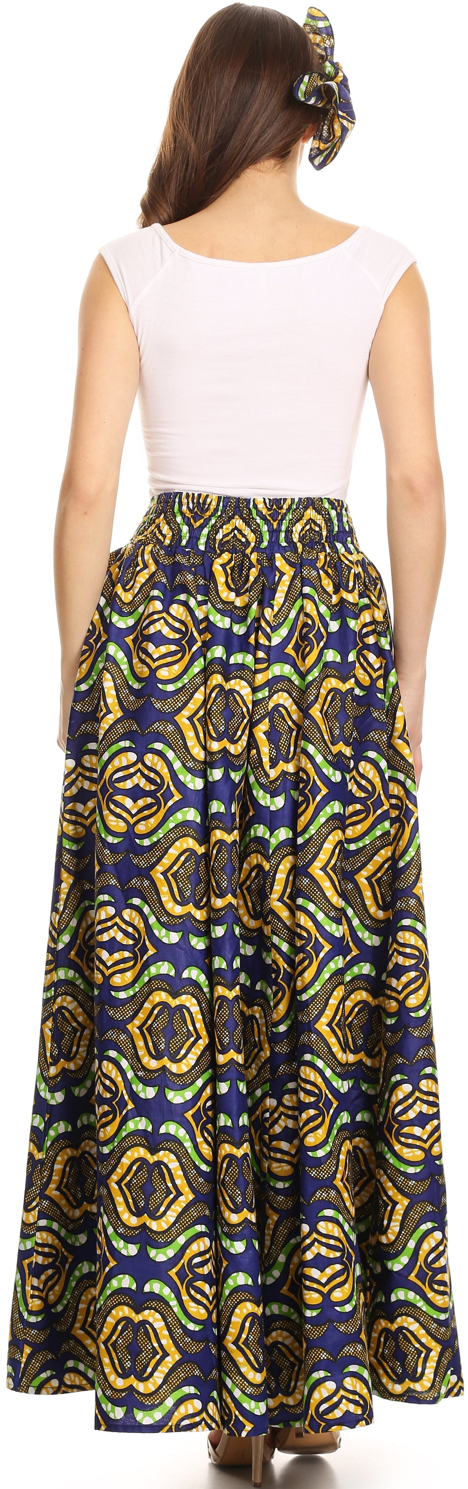 Sakkas Asma Convertible Traditional Wax Print Adjustable Strap Maxi Skirt Dress