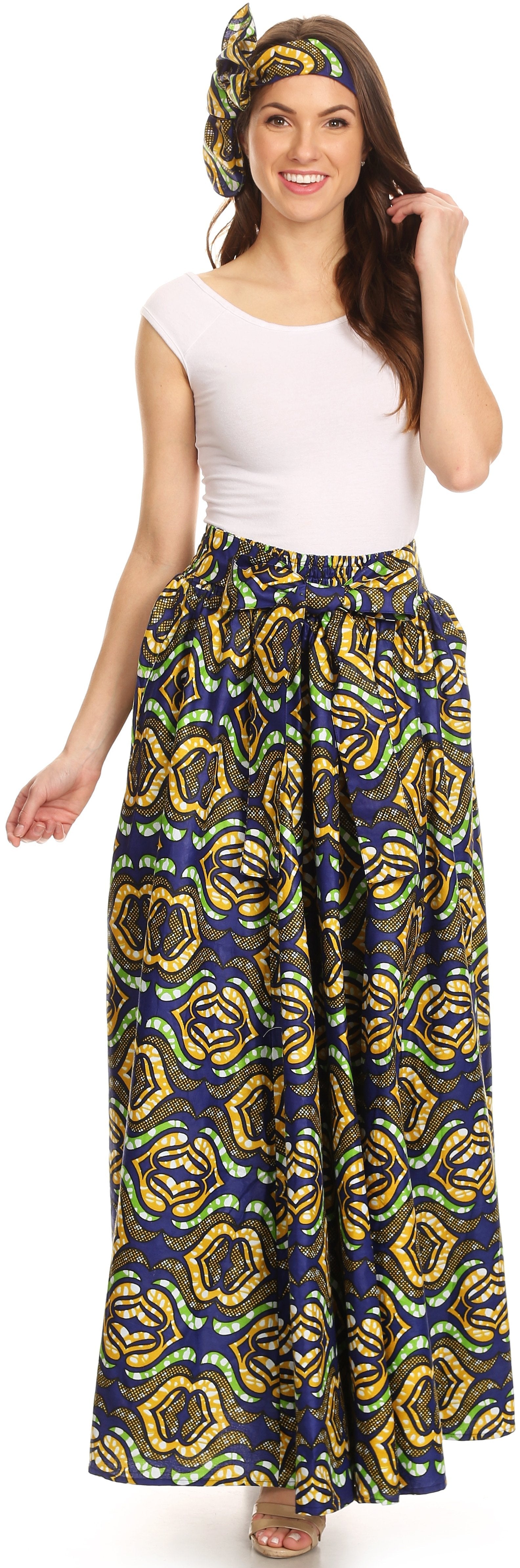 Sakkas Asma Convertible Traditional Wax Print Adjustable Strap Maxi Skirt Dress