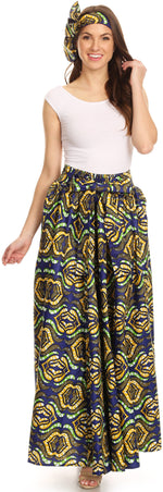 Sakkas Asma Convertible Traditional Wax Print Adjustable Strap Maxi Skirt Dress