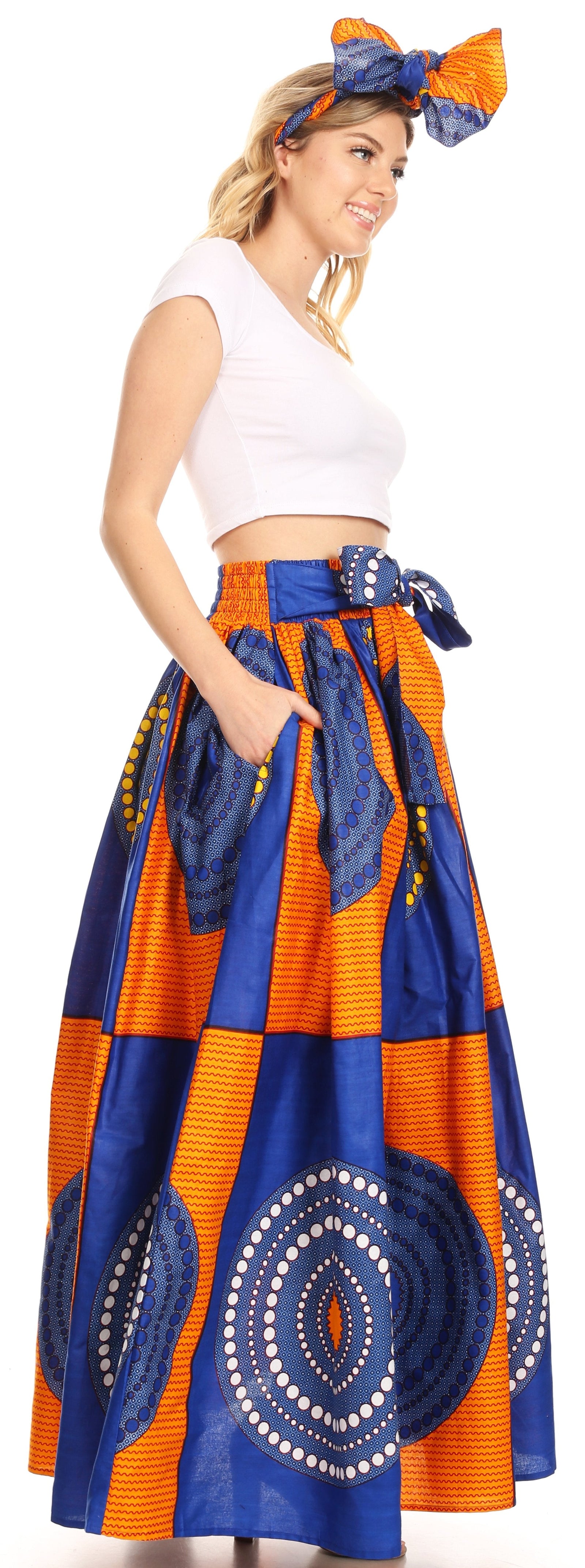 Sakkas Asma Convertible Traditional Wax Print Adjustable Strap Maxi Skirt Dress