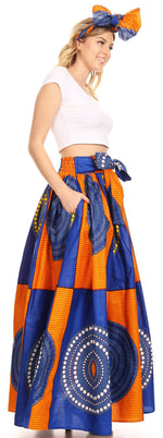 Sakkas Asma Convertible Traditional Wax Print Adjustable Strap Maxi Skirt Dress