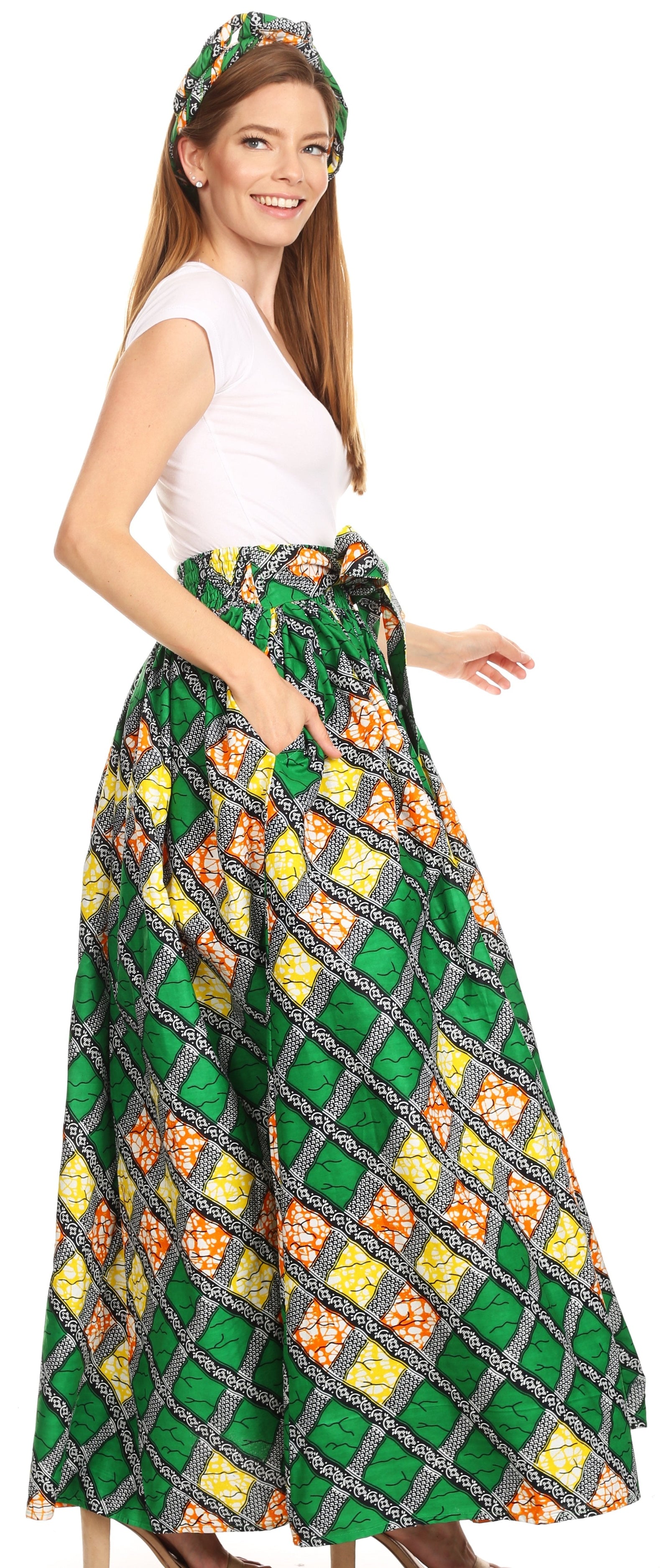 Sakkas Asma Convertible Traditional Wax Print Adjustable Strap Maxi Skirt Dress
