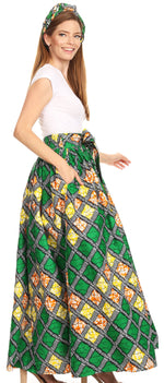 Sakkas Asma Convertible Traditional Wax Print Adjustable Strap Maxi Skirt Dress