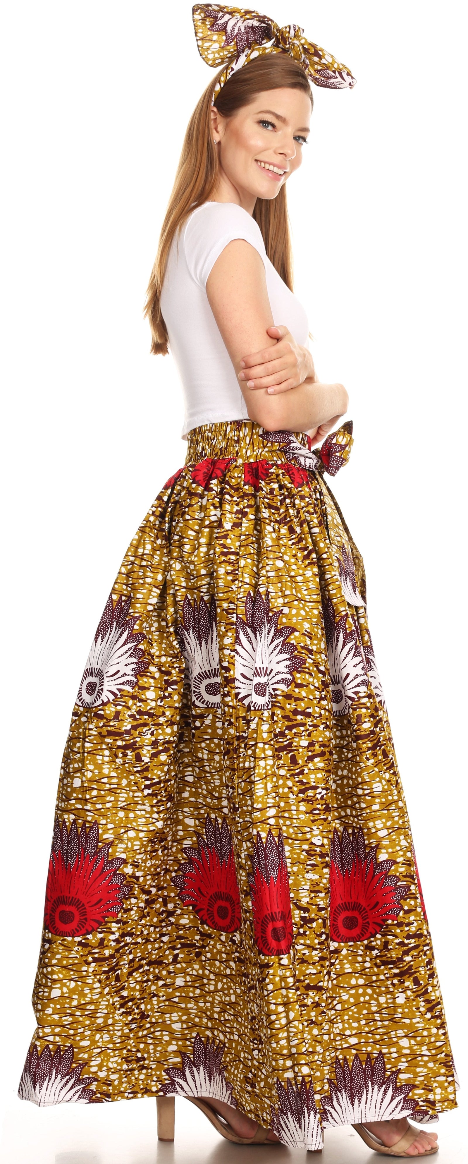Sakkas Asma Convertible Traditional Wax Print Adjustable Strap Maxi Skirt Dress