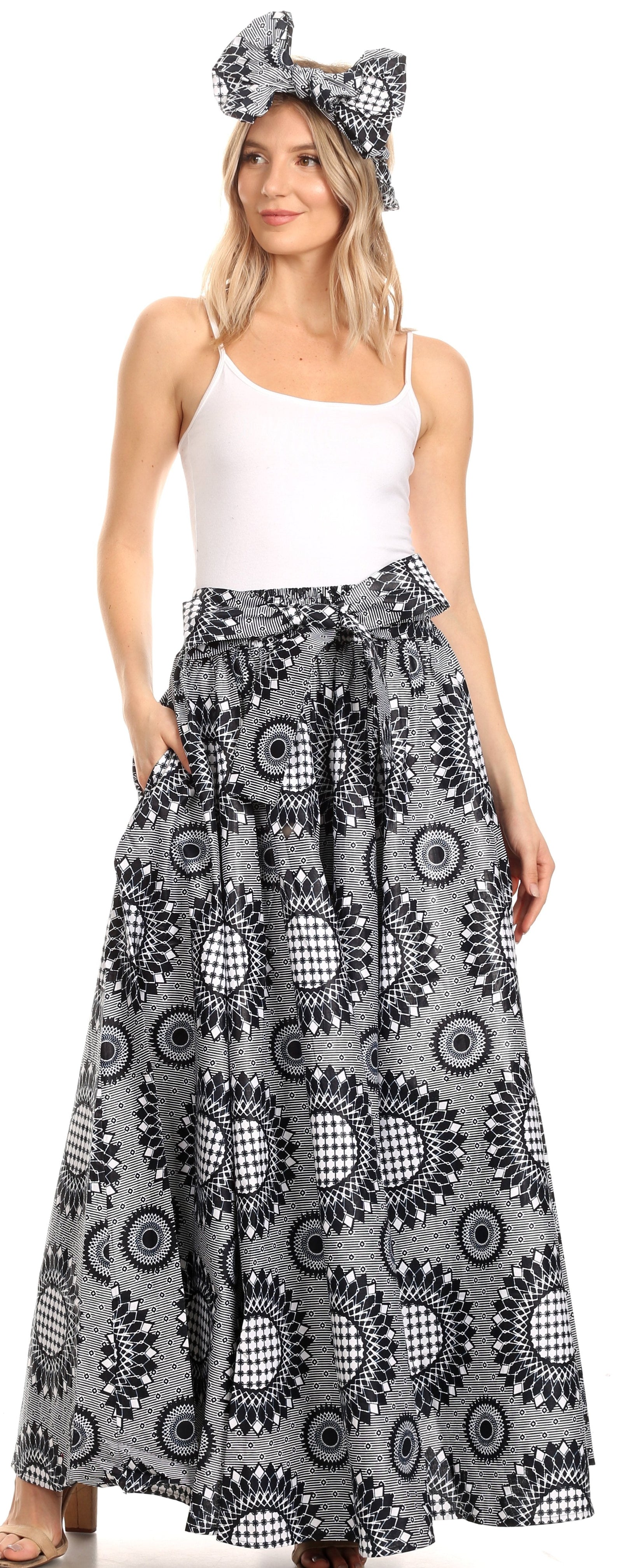 Sakkas Asma Convertible Traditional Wax Print Adjustable Strap Maxi Skirt Dress