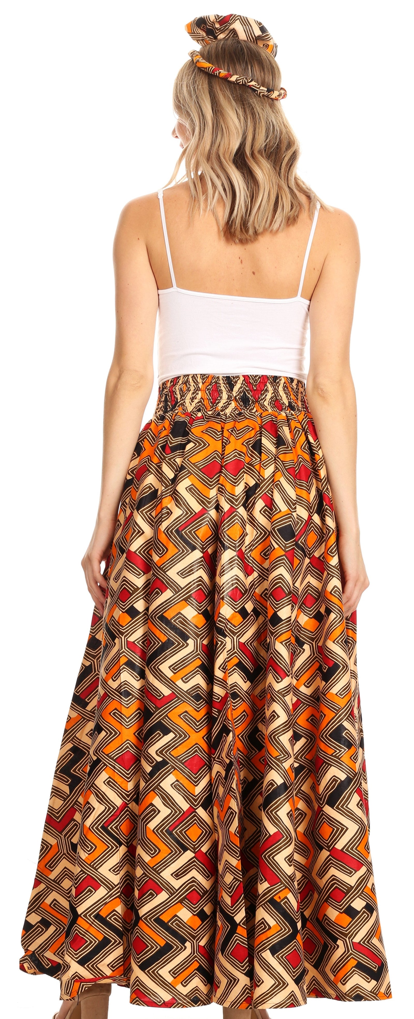 Sakkas Asma Convertible Traditional Wax Print Adjustable Strap Maxi Skirt Dress