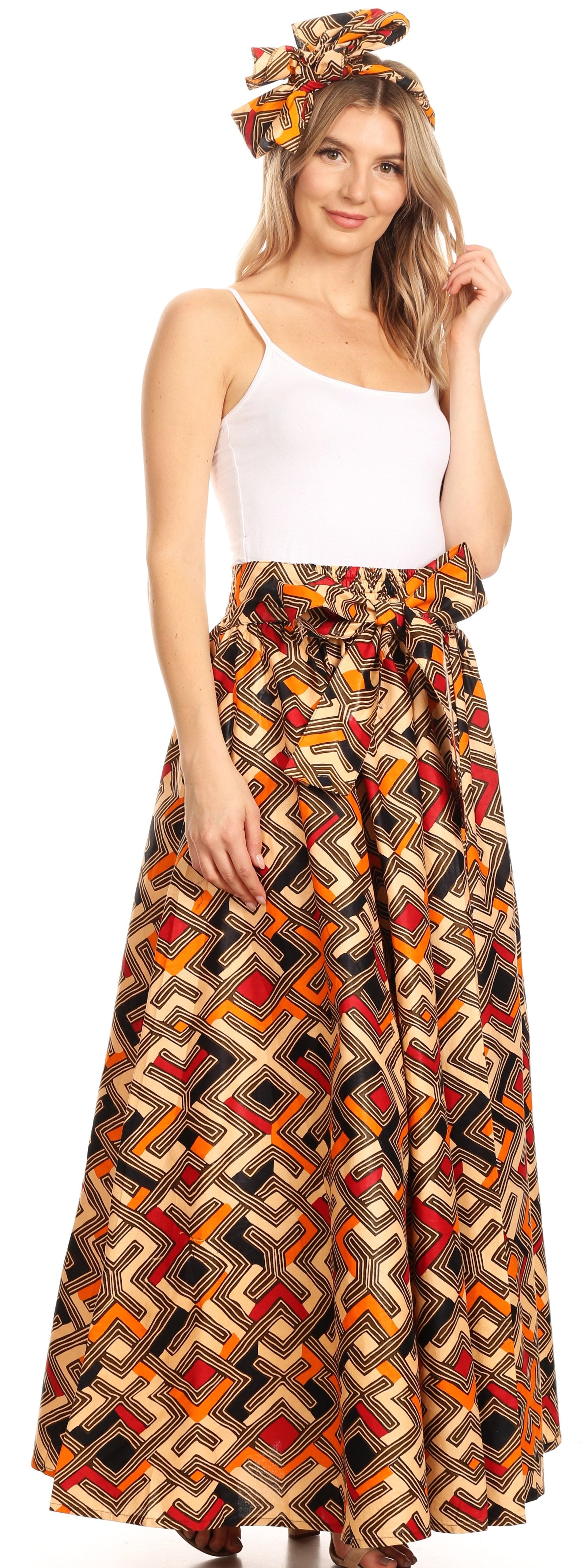 Sakkas Asma Convertible Traditional Wax Print Adjustable Strap Maxi Skirt Dress