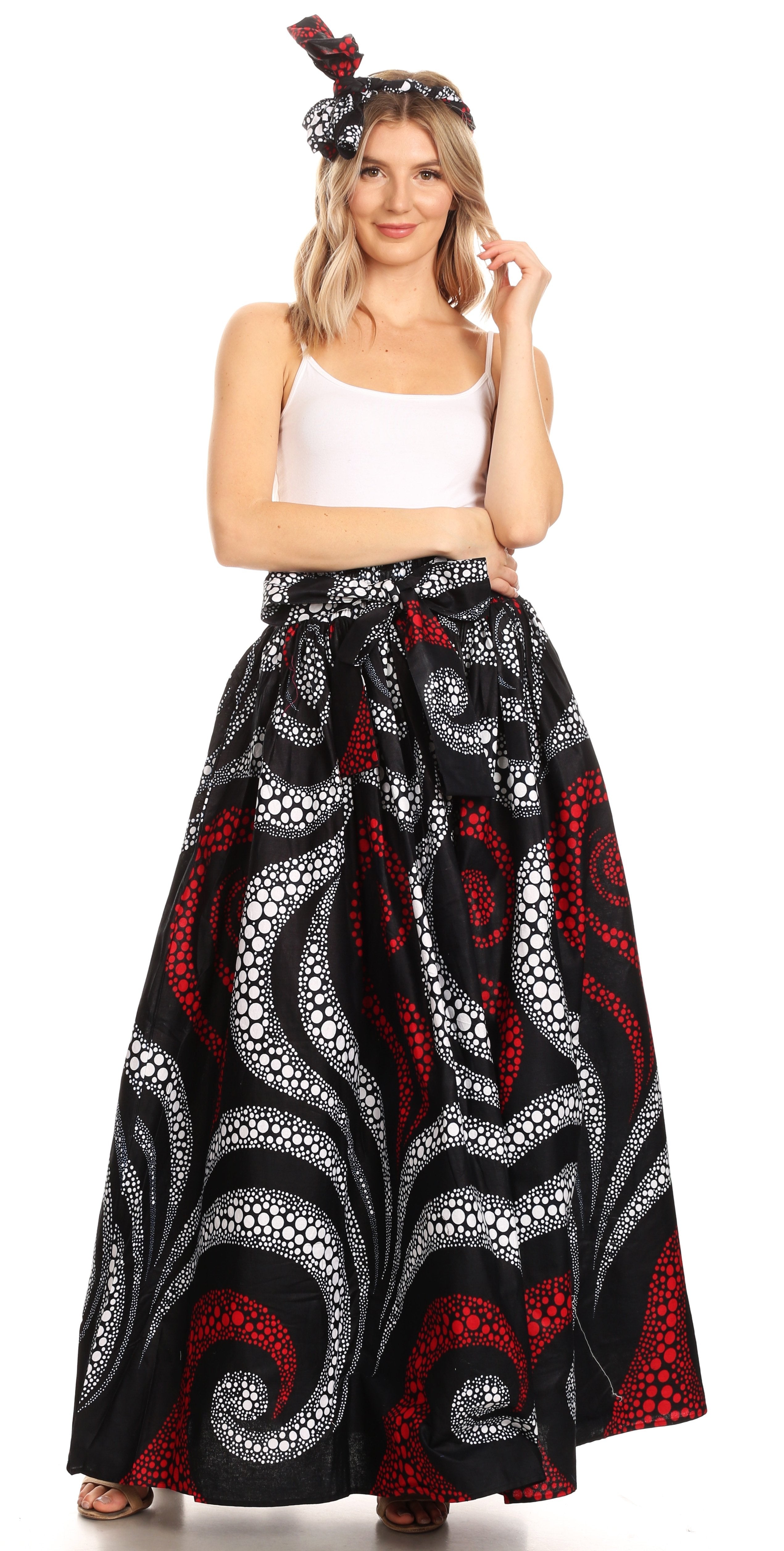 Sakkas Asma Convertible Traditional Wax Print Adjustable Strap Maxi Skirt Dress