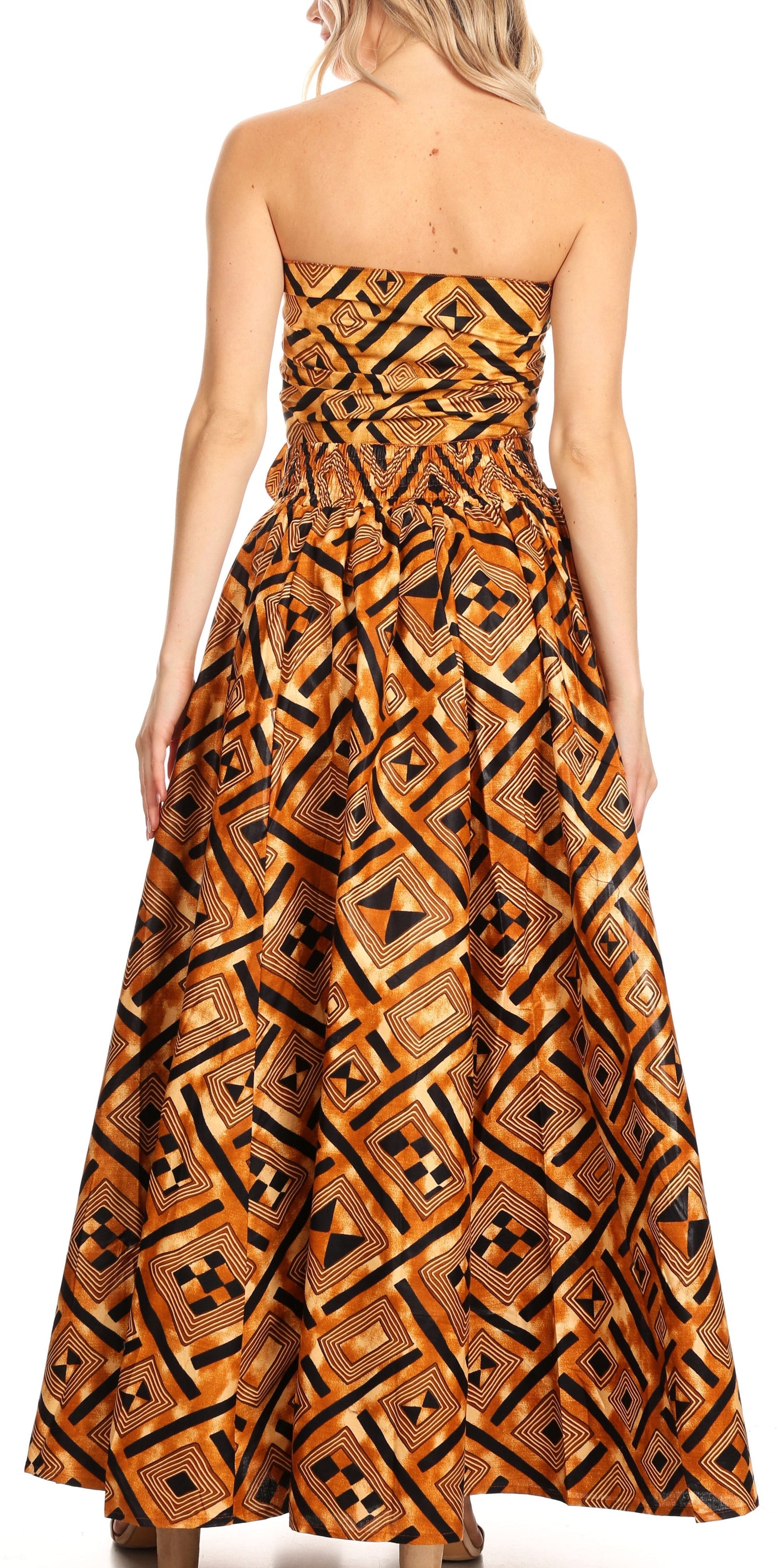 Sakkas Asma Convertible Traditional Wax Print Adjustable Strap Maxi Skirt Dress