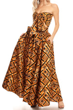 Sakkas Asma Convertible Traditional Wax Print Adjustable Strap Maxi Skirt Dress