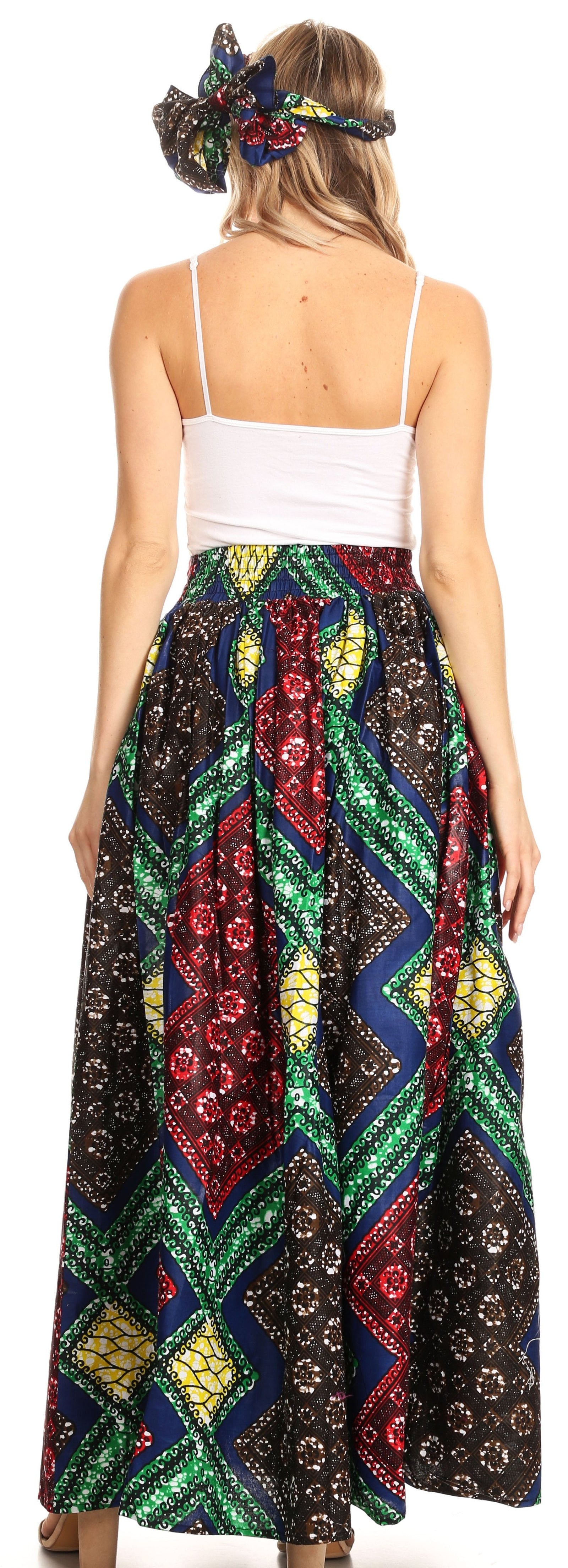 Sakkas Asma Convertible Traditional Wax Print Adjustable Strap Maxi Skirt Dress