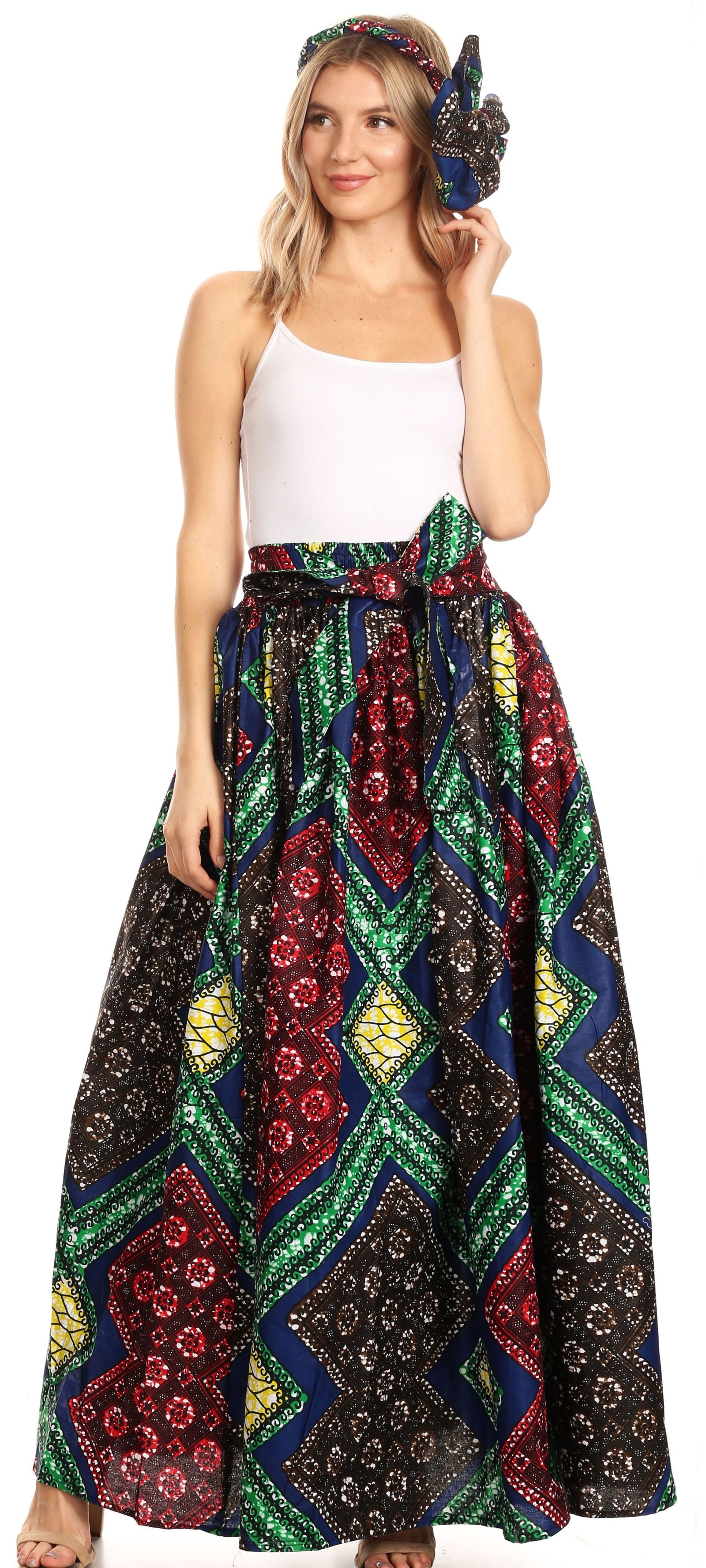 Sakkas Asma Convertible Traditional Wax Print Adjustable Strap Maxi Skirt Dress
