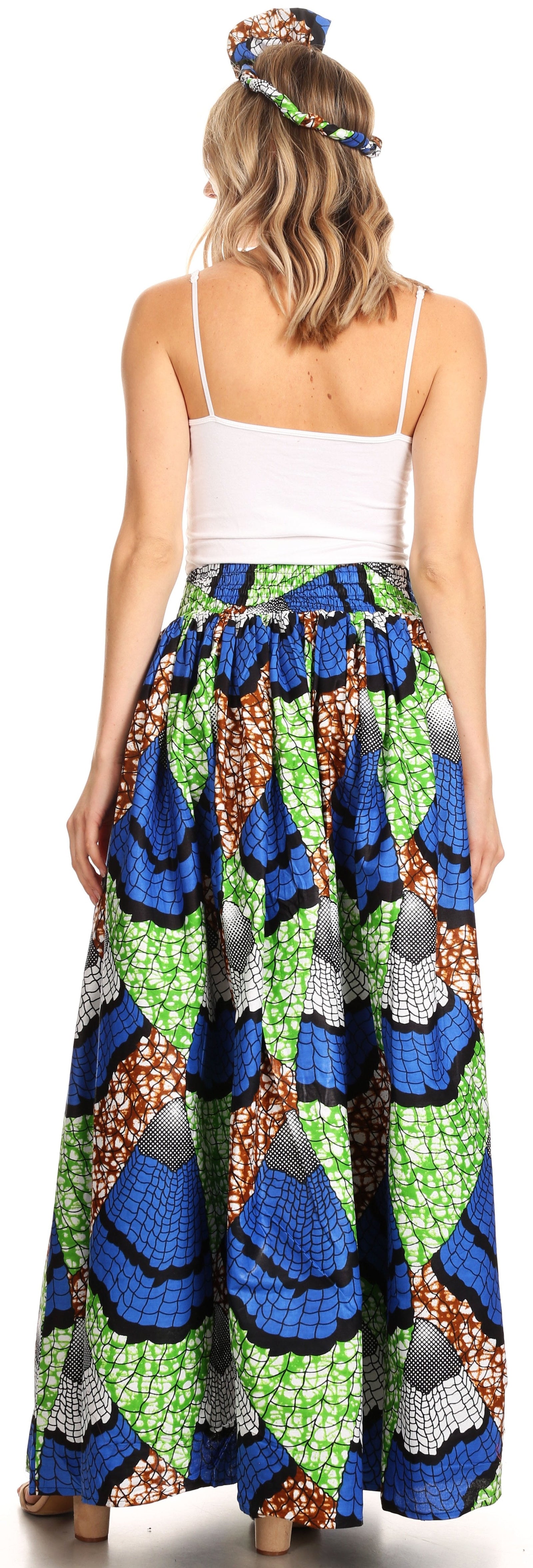 Sakkas Asma Convertible Traditional Wax Print Adjustable Strap Maxi Skirt Dress