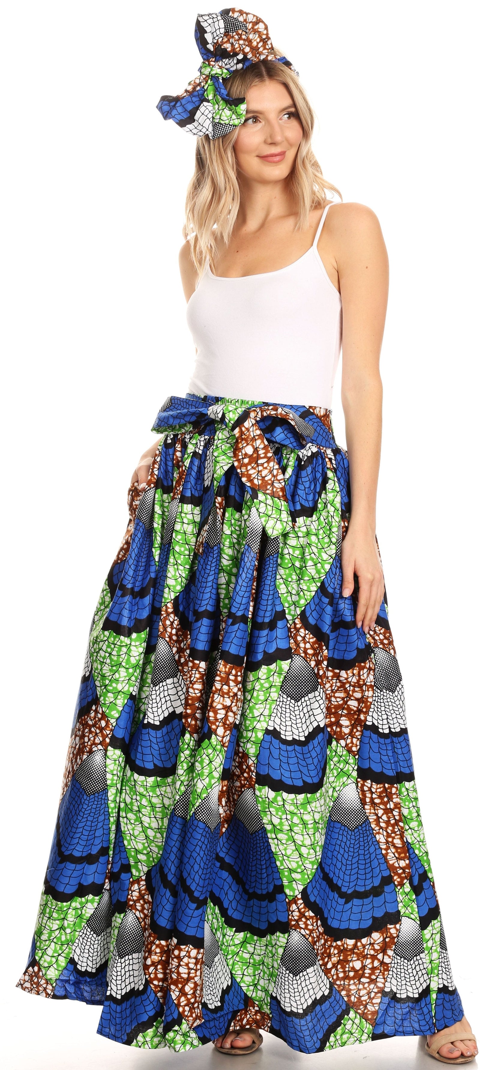 Sakkas Asma Convertible Traditional Wax Print Adjustable Strap Maxi Skirt Dress