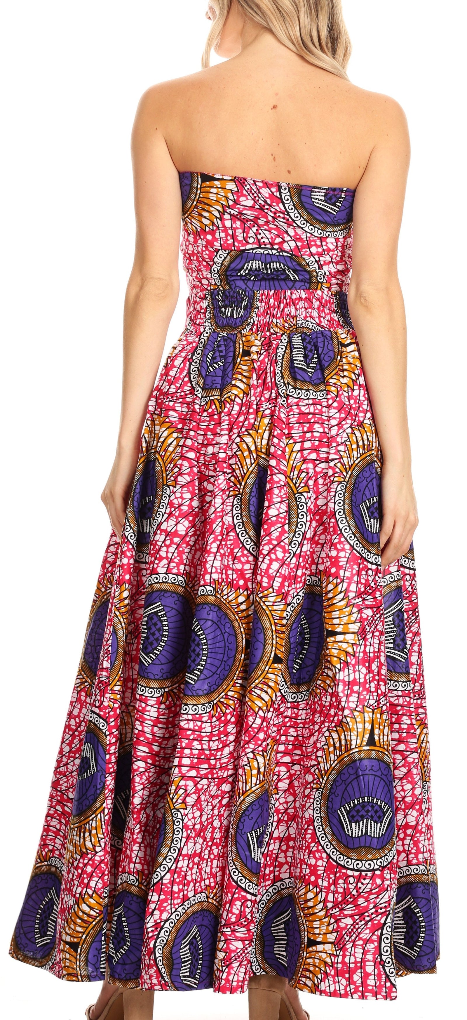 Sakkas Asma Convertible Traditional Wax Print Adjustable Strap Maxi Skirt Dress