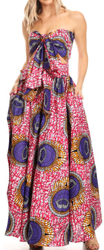 Sakkas Asma Convertible Traditional Wax Print Adjustable Strap Maxi Skirt Dress