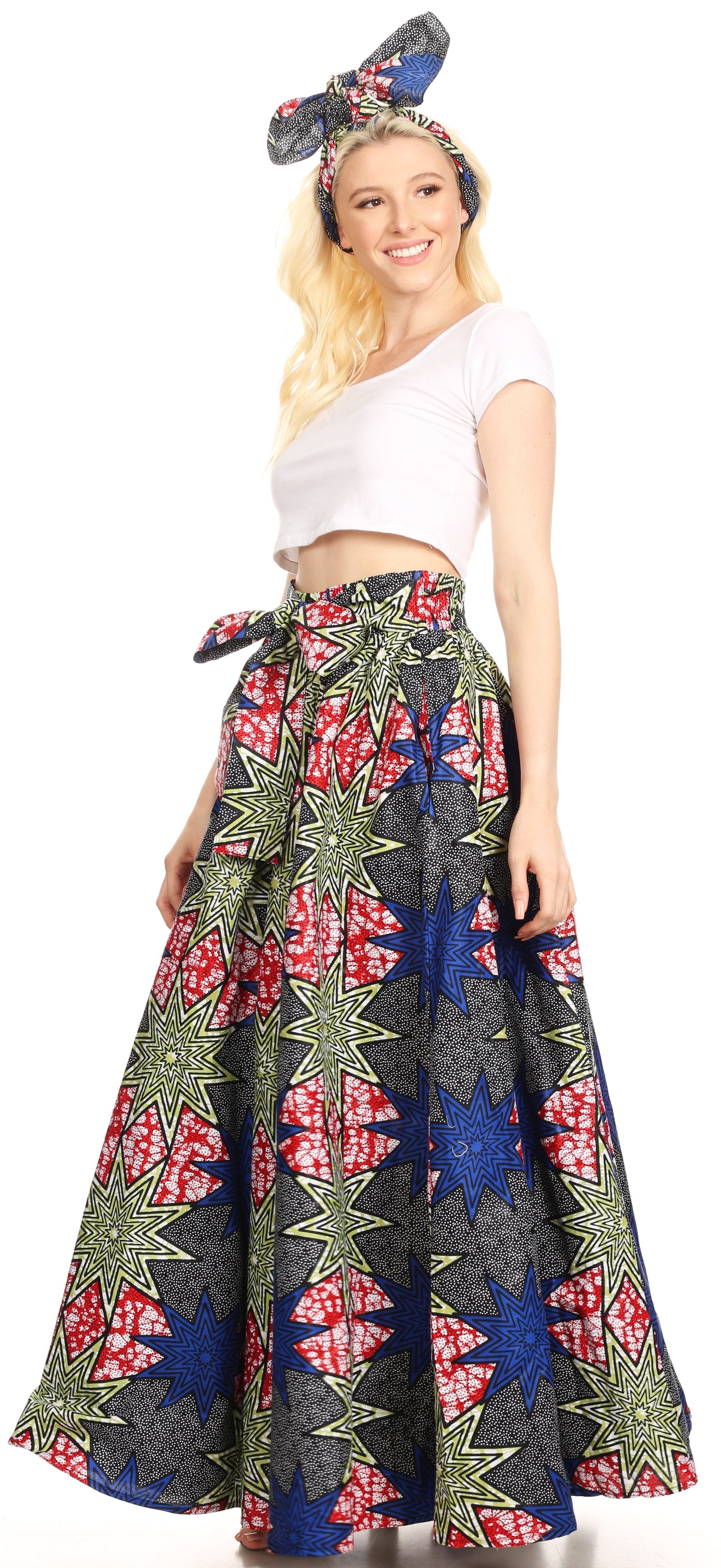 Sakkas Asma Convertible Traditional Wax Print Adjustable Strap Maxi Skirt Dress