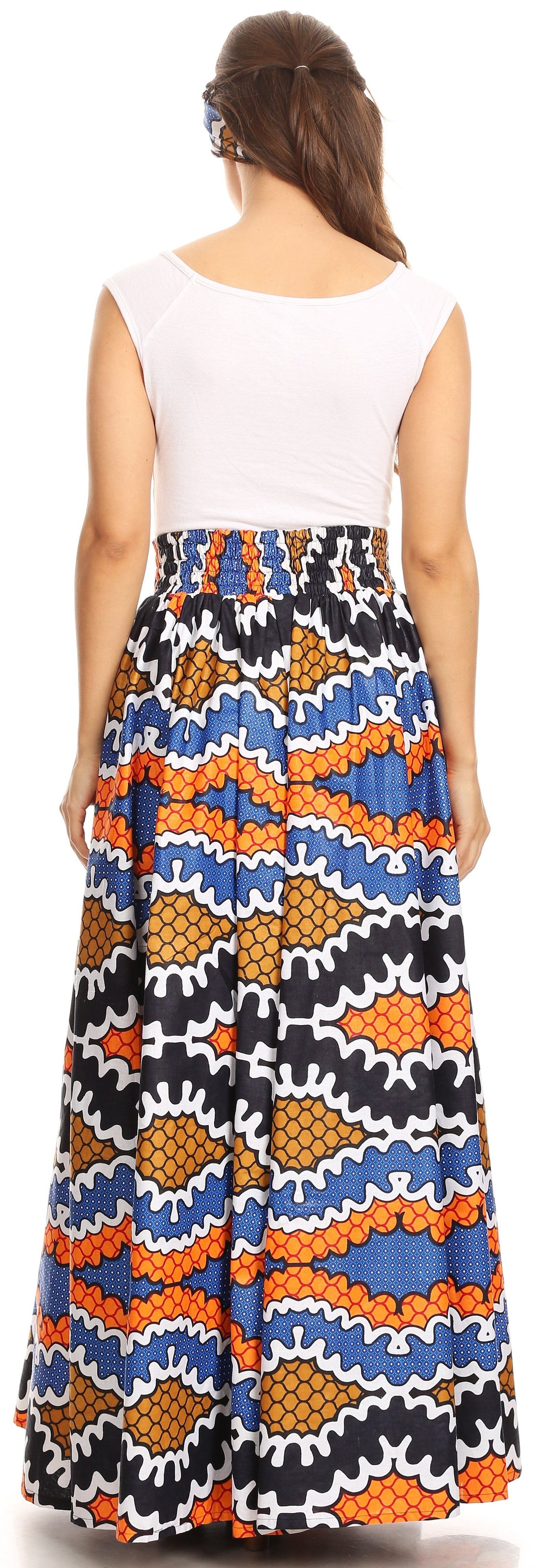 Sakkas Asma Convertible Traditional Wax Print Adjustable Strap Maxi Skirt Dress