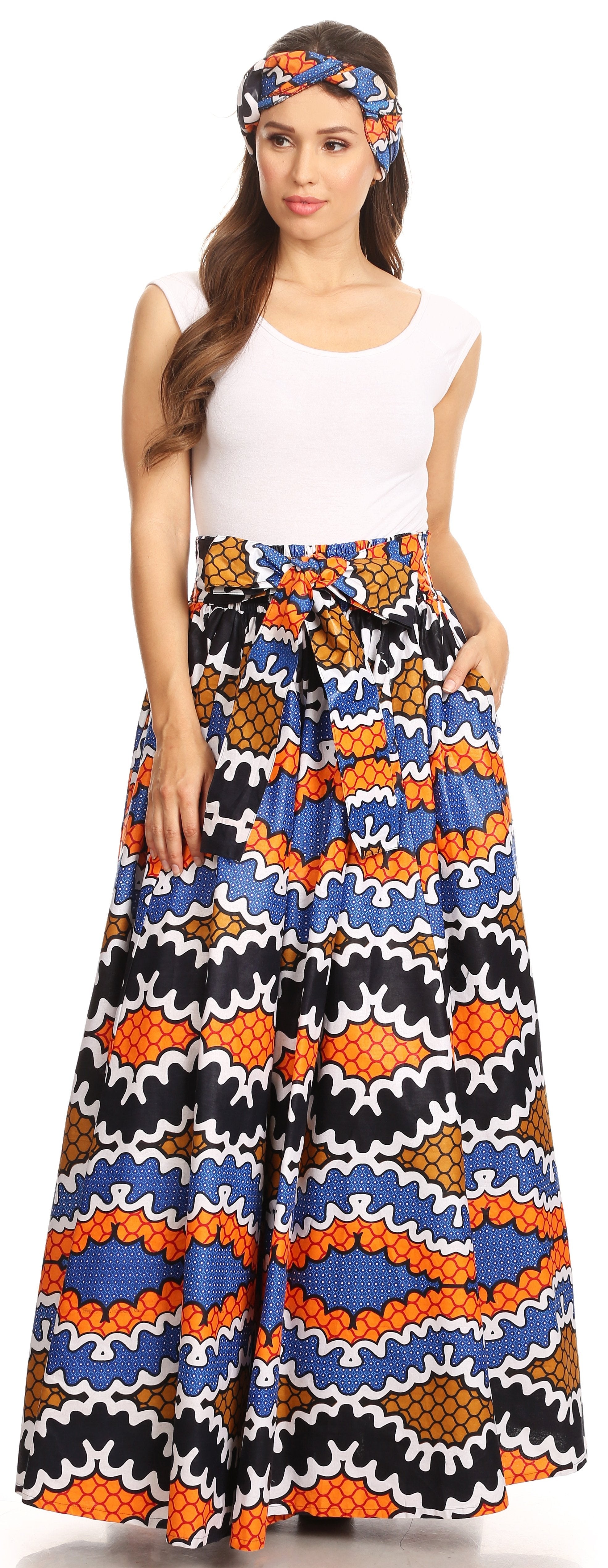 Sakkas Asma Convertible Traditional Wax Print Adjustable Strap Maxi Skirt Dress