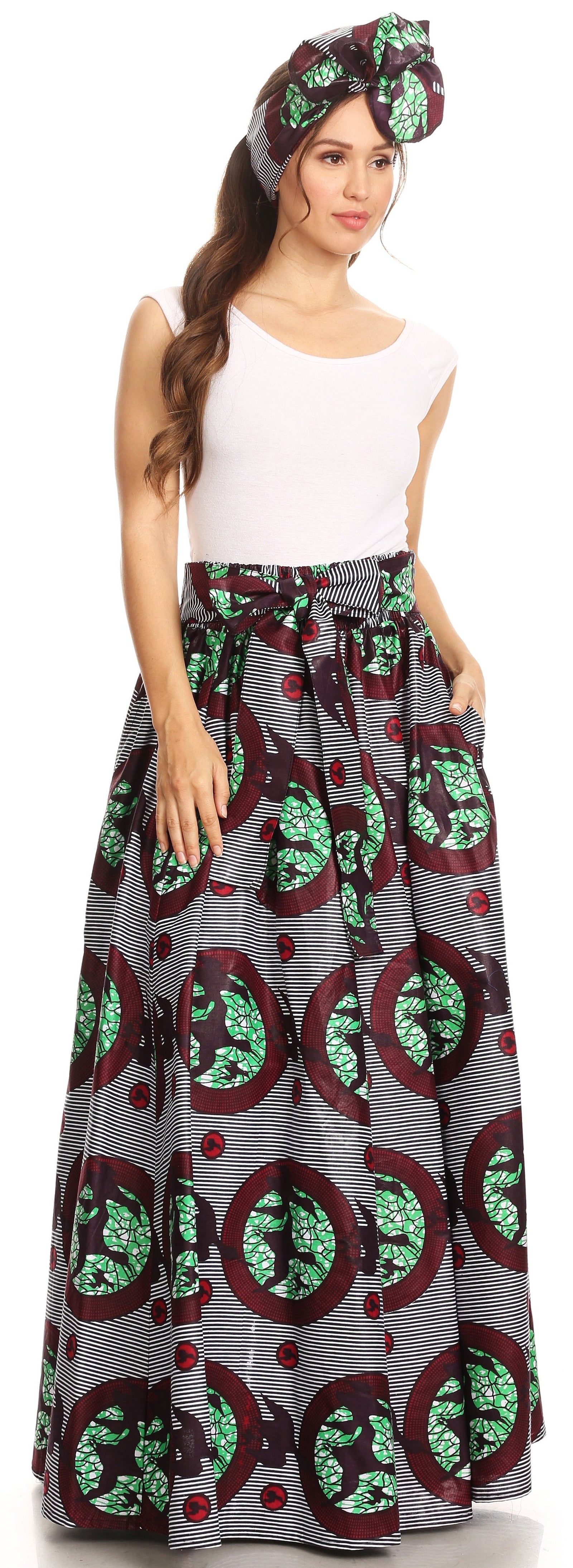 Sakkas Asma Convertible Traditional Wax Print Adjustable Strap Maxi Skirt Dress