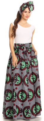 Sakkas Asma Convertible Traditional Wax Print Adjustable Strap Maxi Skirt Dress