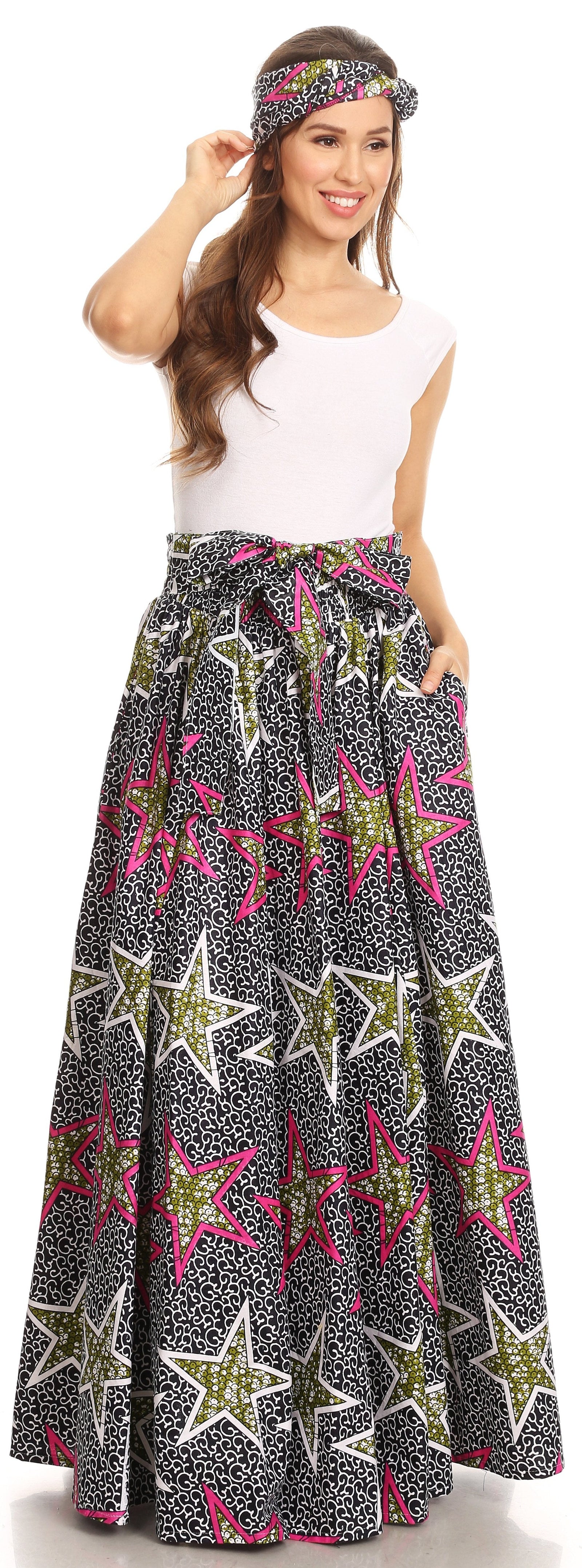 Sakkas Asma Convertible Traditional Wax Print Adjustable Strap Maxi Skirt Dress