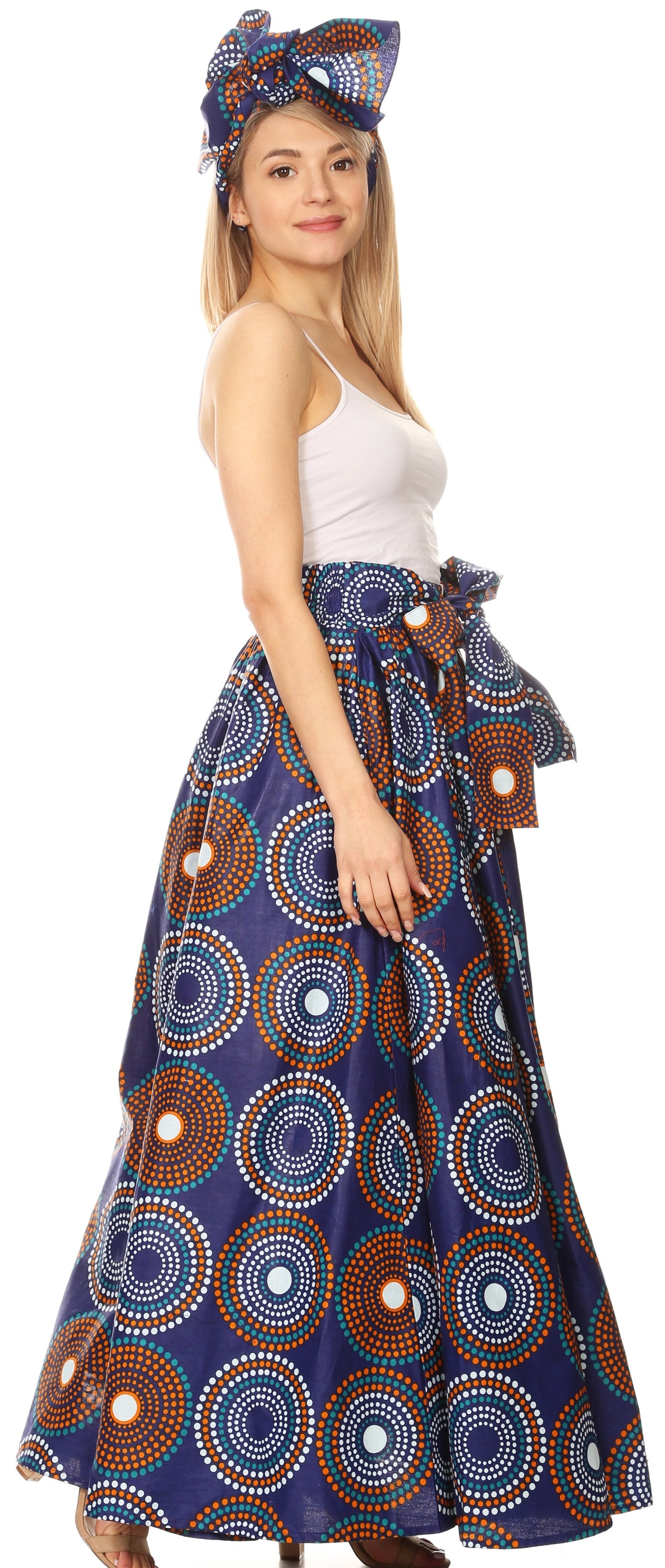 Sakkas Asma Convertible Traditional Wax Print Adjustable Strap Maxi Skirt Dress