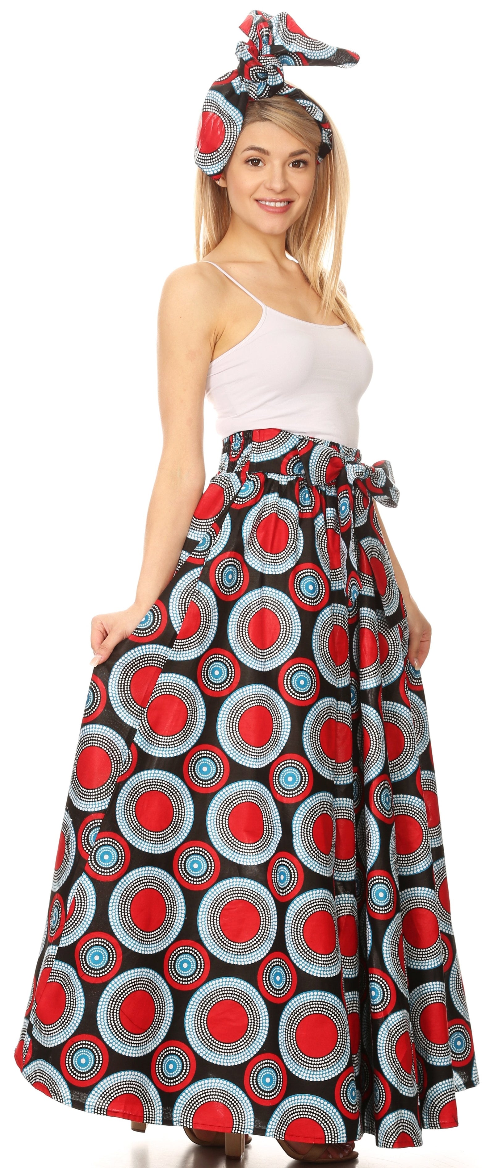 Sakkas Asma Convertible Traditional Wax Print Adjustable Strap Maxi Skirt Dress