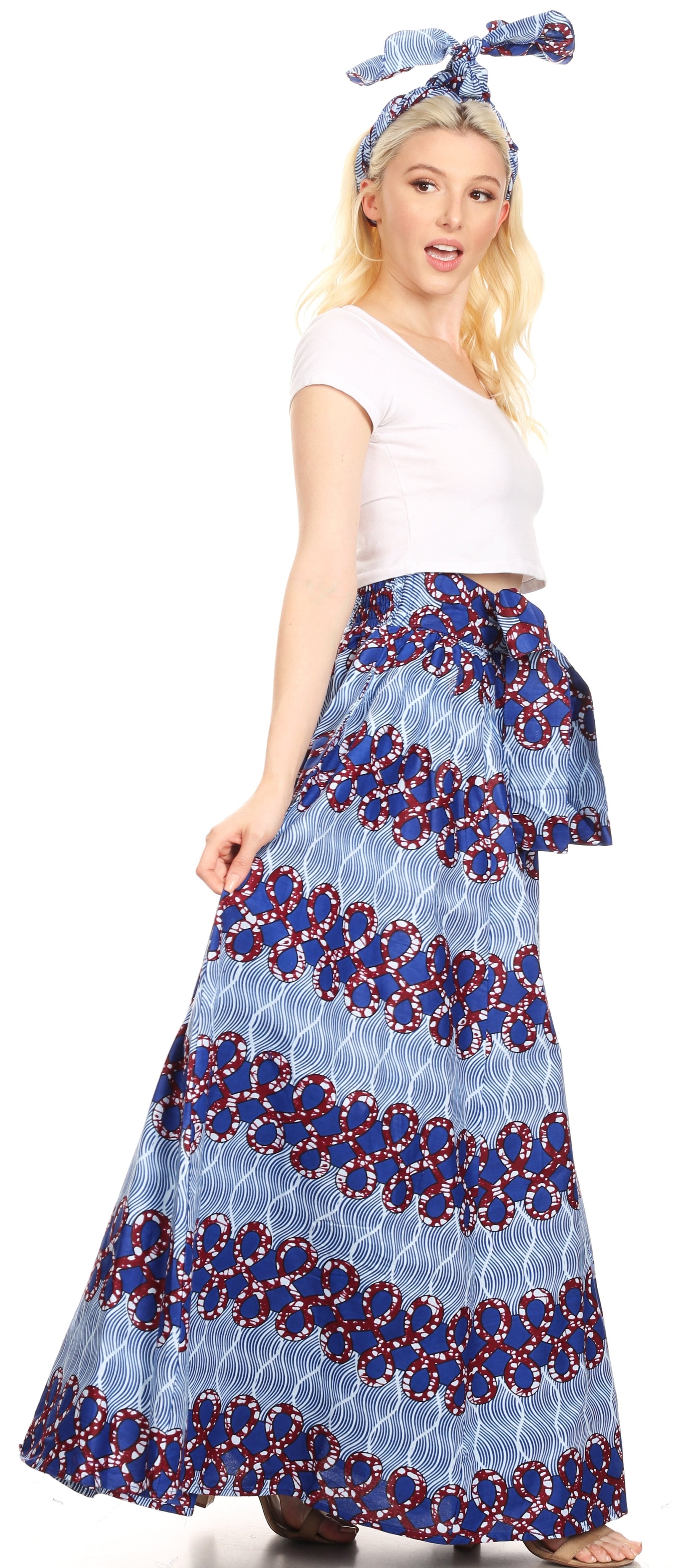 Sakkas Asma Convertible Traditional Wax Print Adjustable Strap Maxi Skirt Dress