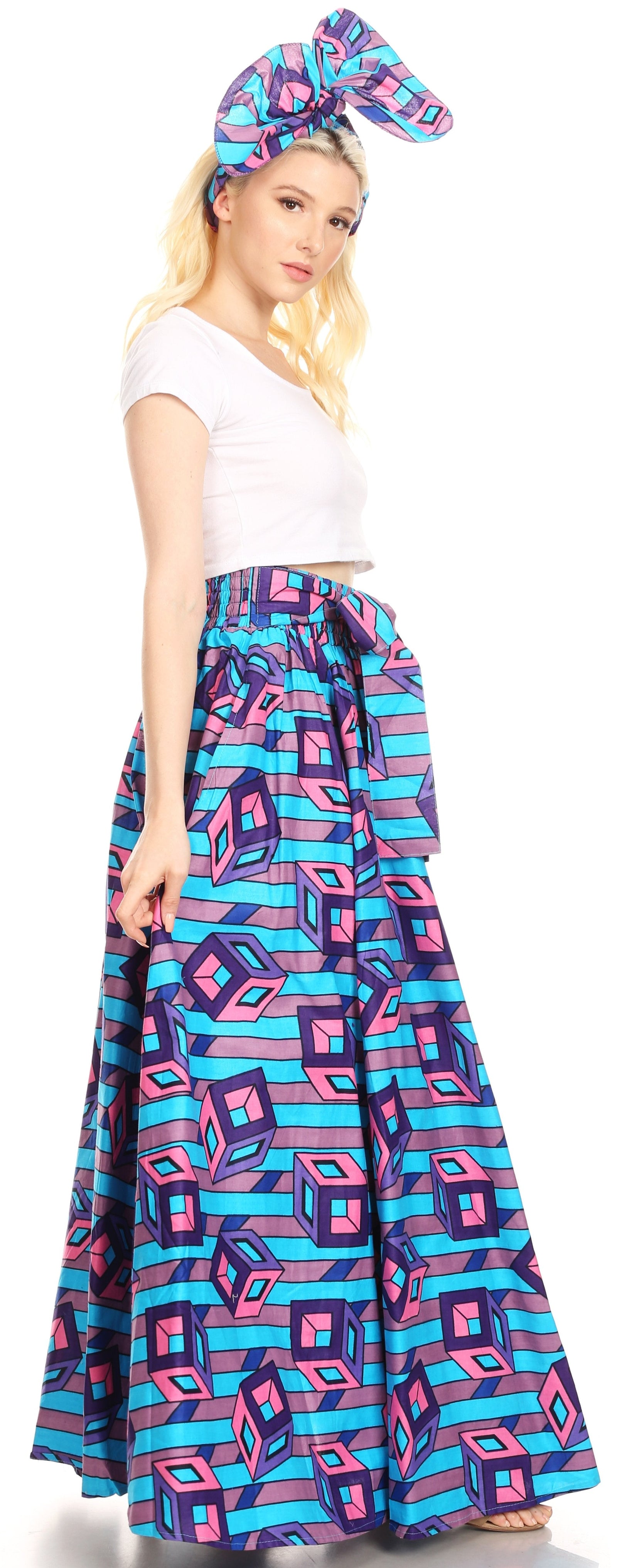 Sakkas Asma Convertible Traditional Wax Print Adjustable Strap Maxi Skirt Dress