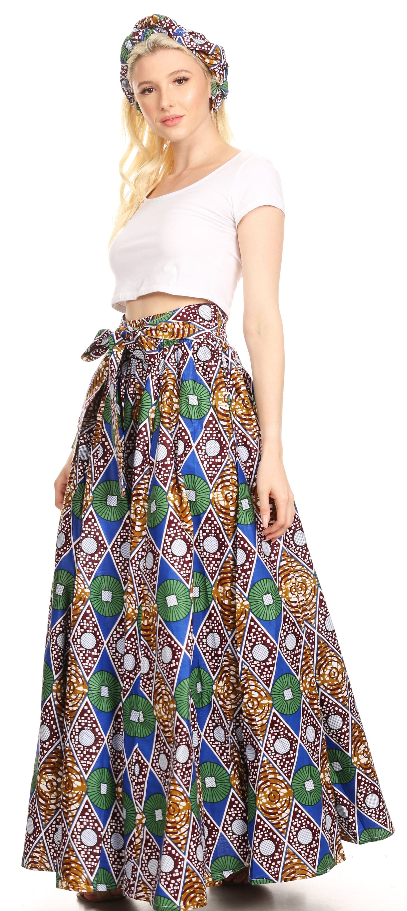 Sakkas Asma Convertible Traditional Wax Print Adjustable Strap Maxi Skirt Dress