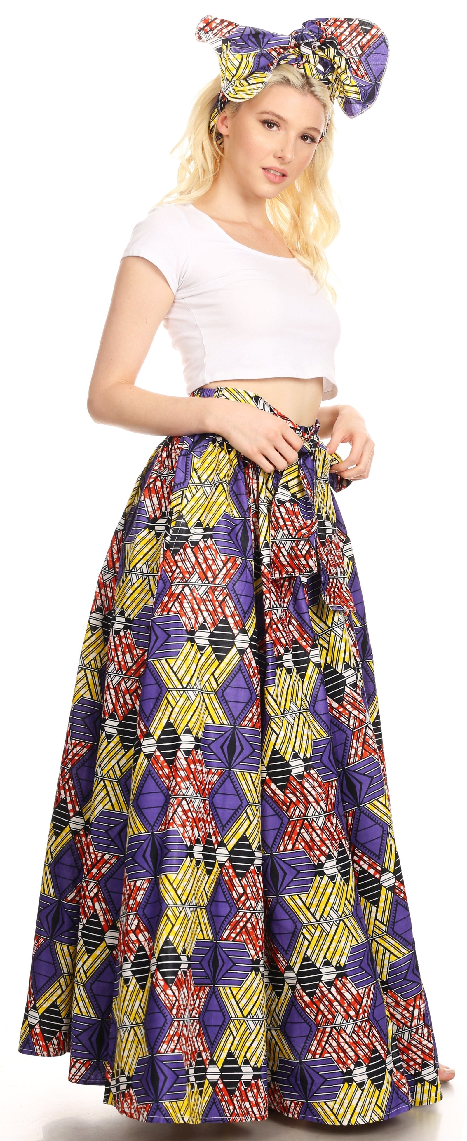 Sakkas Asma Convertible Traditional Wax Print Adjustable Strap Maxi Skirt Dress