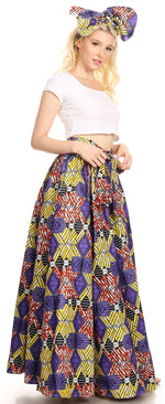 Sakkas Asma Convertible Traditional Wax Print Adjustable Strap Maxi Skirt Dress
