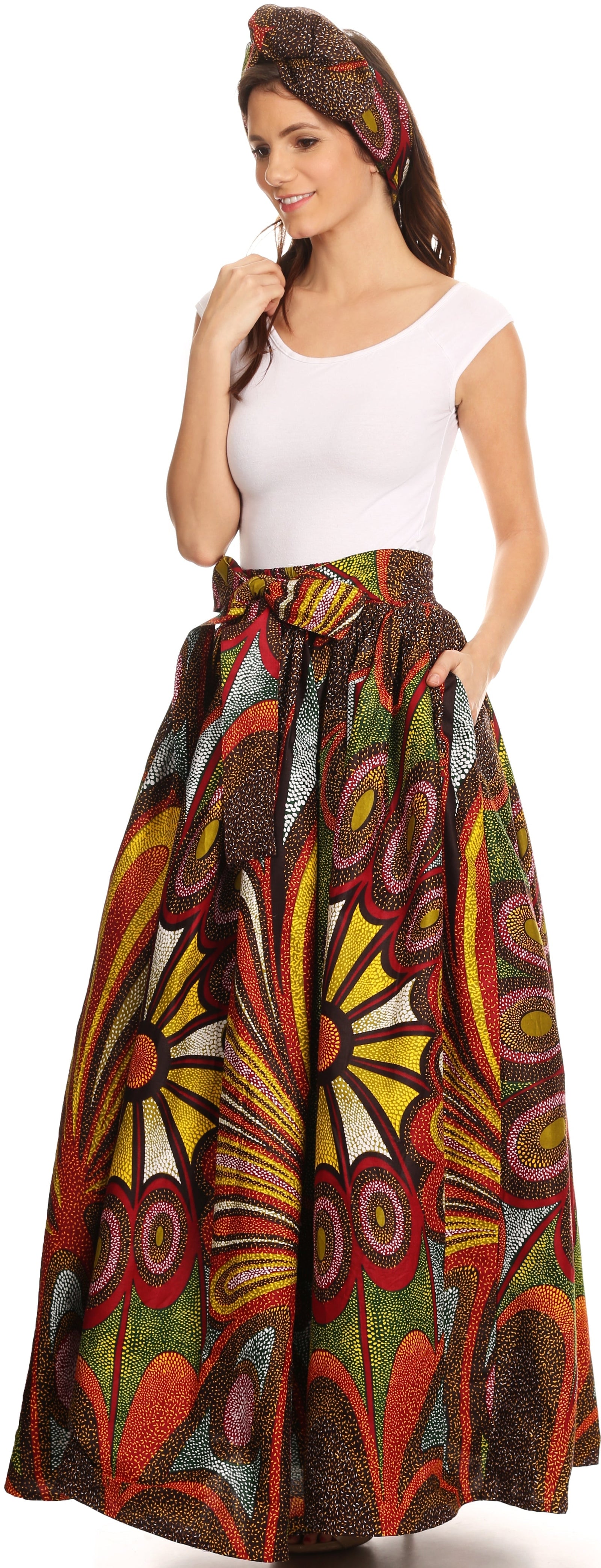 Sakkas Asma Convertible Traditional Wax Print Adjustable Strap Maxi Skirt Dress