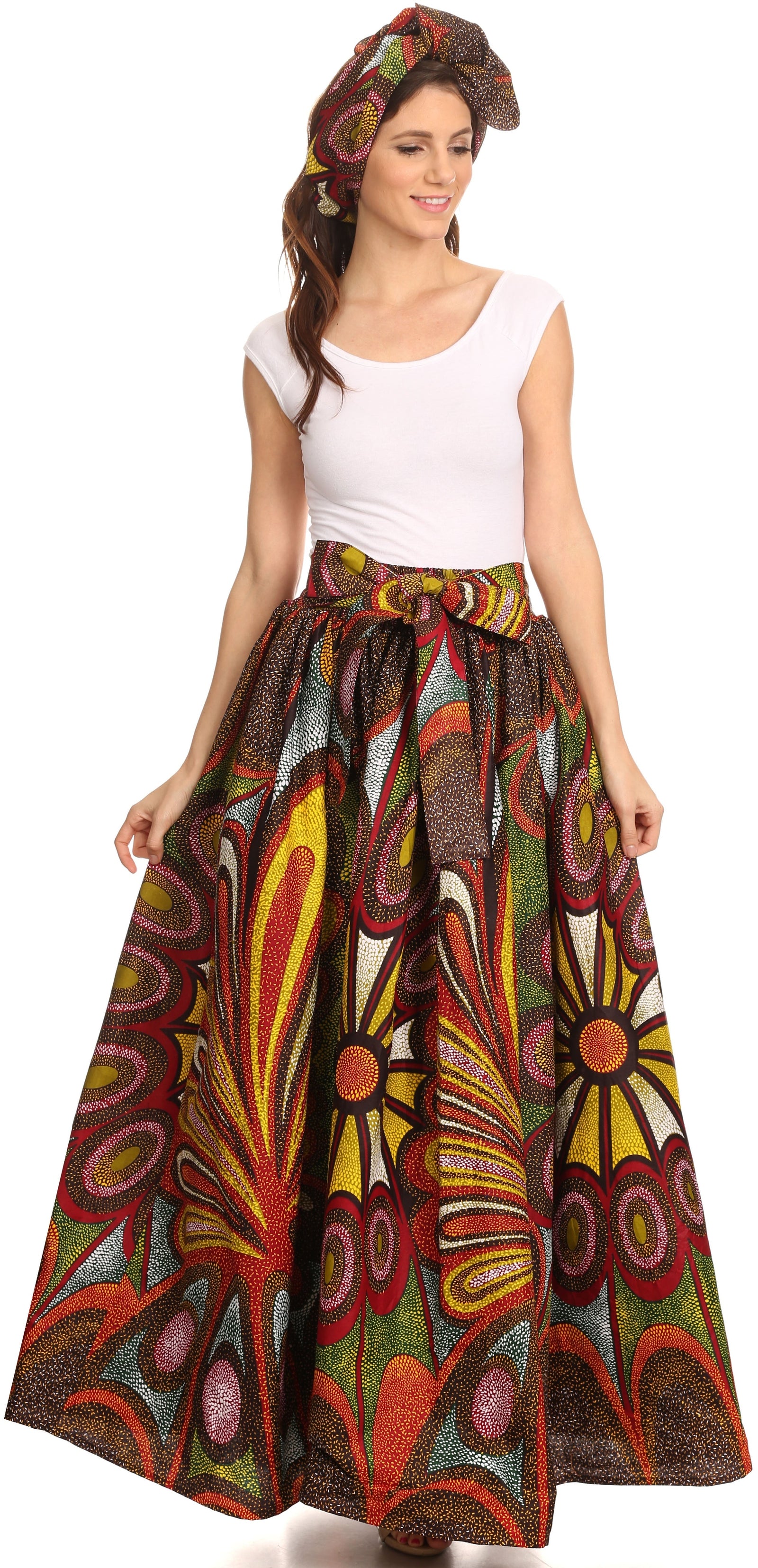 Sakkas Asma Convertible Traditional Wax Print Adjustable Strap Maxi Skirt Dress