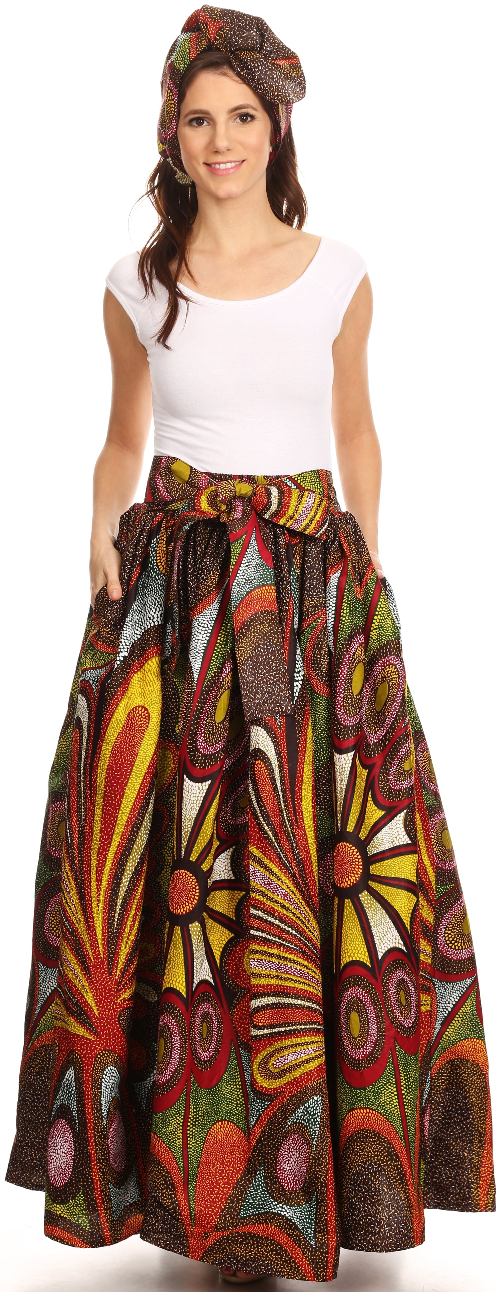 Sakkas Asma Convertible Traditional Wax Print Adjustable Strap Maxi Skirt Dress