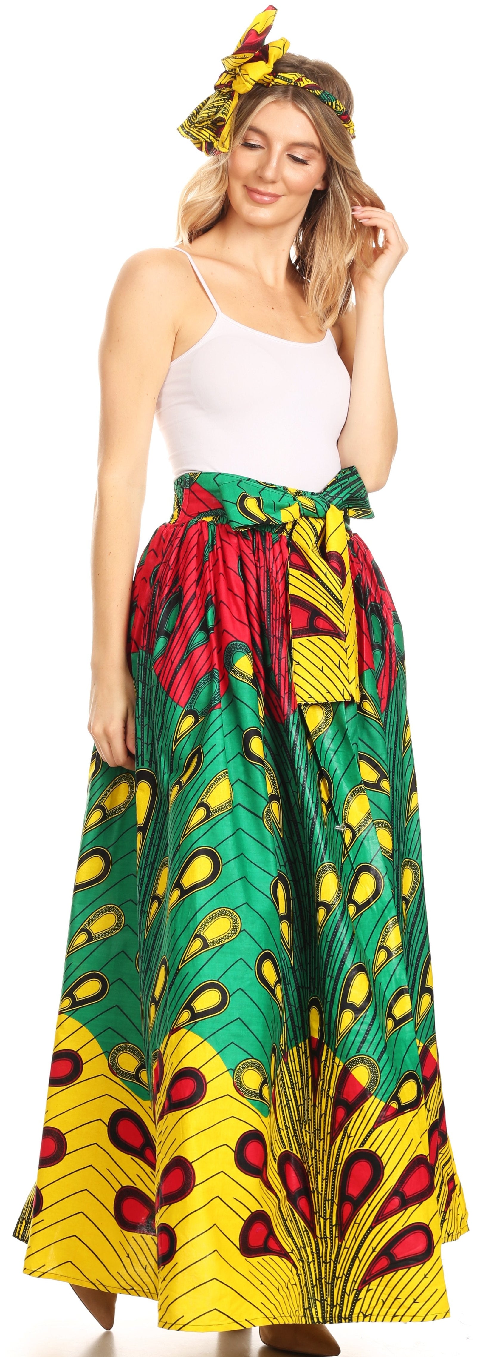Sakkas Asma Convertible Traditional Wax Print Adjustable Strap Maxi Skirt Dress