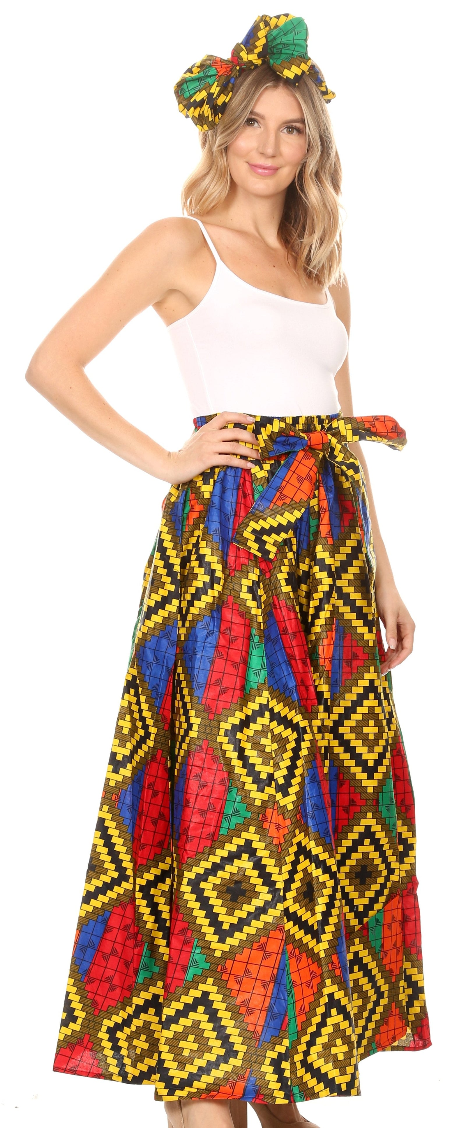 Sakkas Asma Convertible Traditional Wax Print Adjustable Strap Maxi Skirt Dress