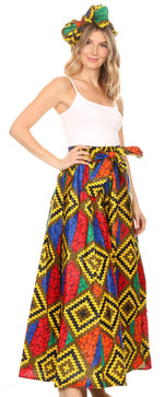 Sakkas Asma Convertible Traditional Wax Print Adjustable Strap Maxi Skirt Dress