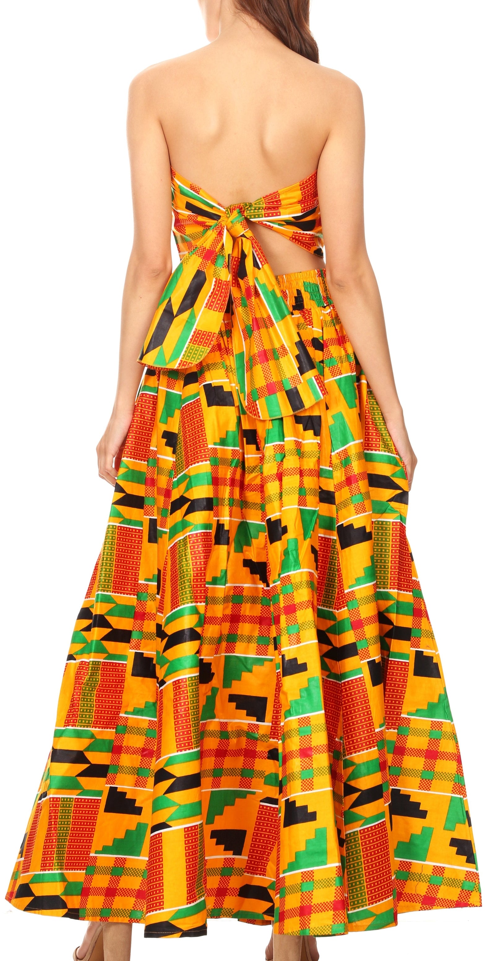 Sakkas Asma Convertible Traditional Wax Print Adjustable Strap Maxi Skirt Dress