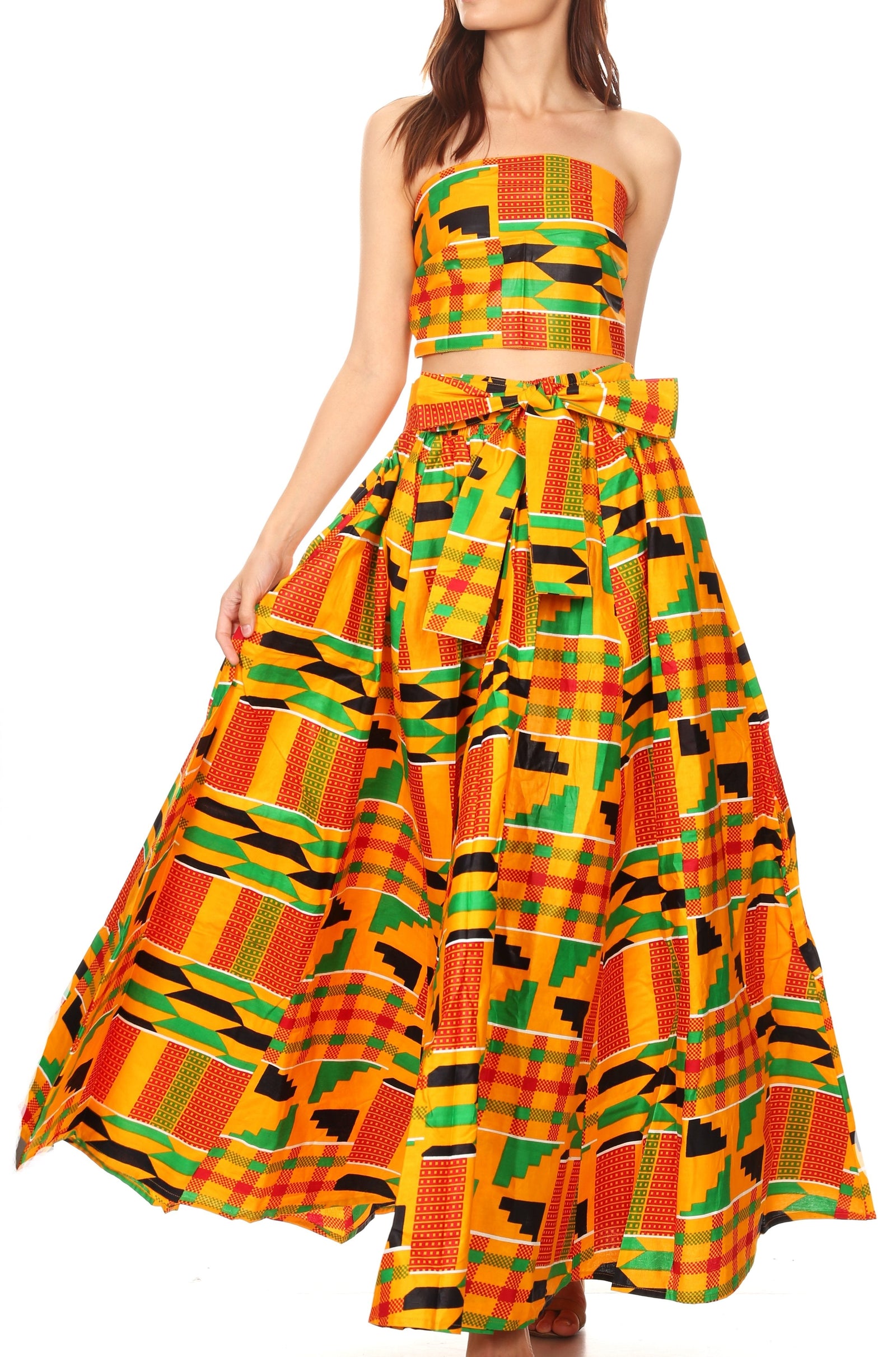 Sakkas Asma Convertible Traditional Wax Print Adjustable Strap Maxi Skirt Dress