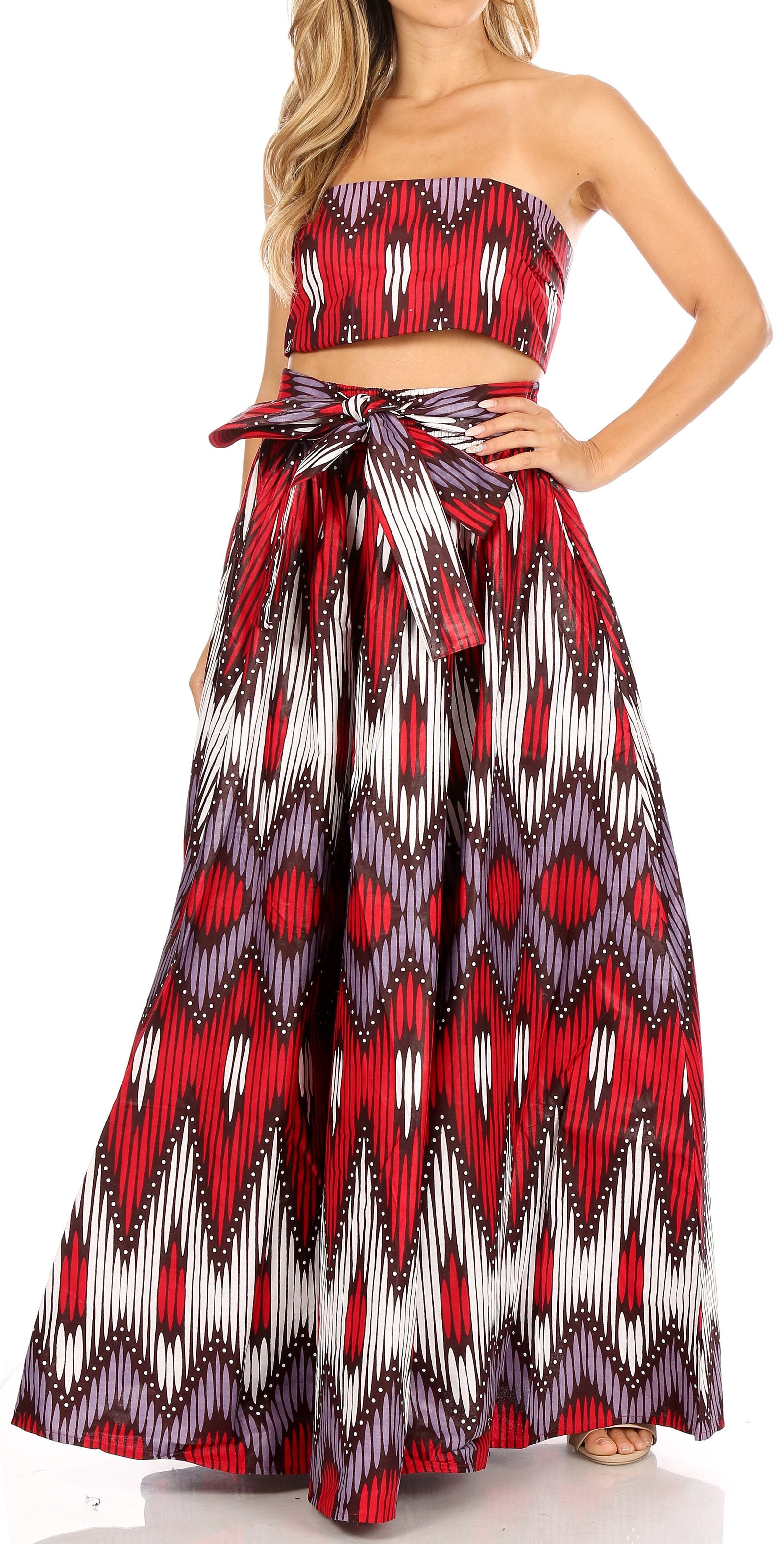 Sakkas Asma Convertible Traditional Wax Print Adjustable Strap Maxi Skirt Dress